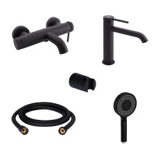 Комплект для ванни Qtap Robin Black: Змішувачі QTROB3060102B+QTROB1060M102B+Тримач QT829910842854OB+Шланг QT054BL43074+Лійка QTRUC125BLM45776