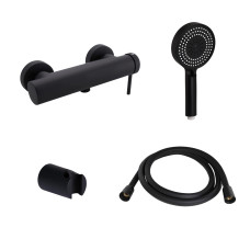 Комплект Qtap Robin Black Matt: Змішувач  QTROB4060102B + Тримач QT829910842854OB + Шланг QTHADPVCSQ160B + Лійка QTRUC125BLM45951