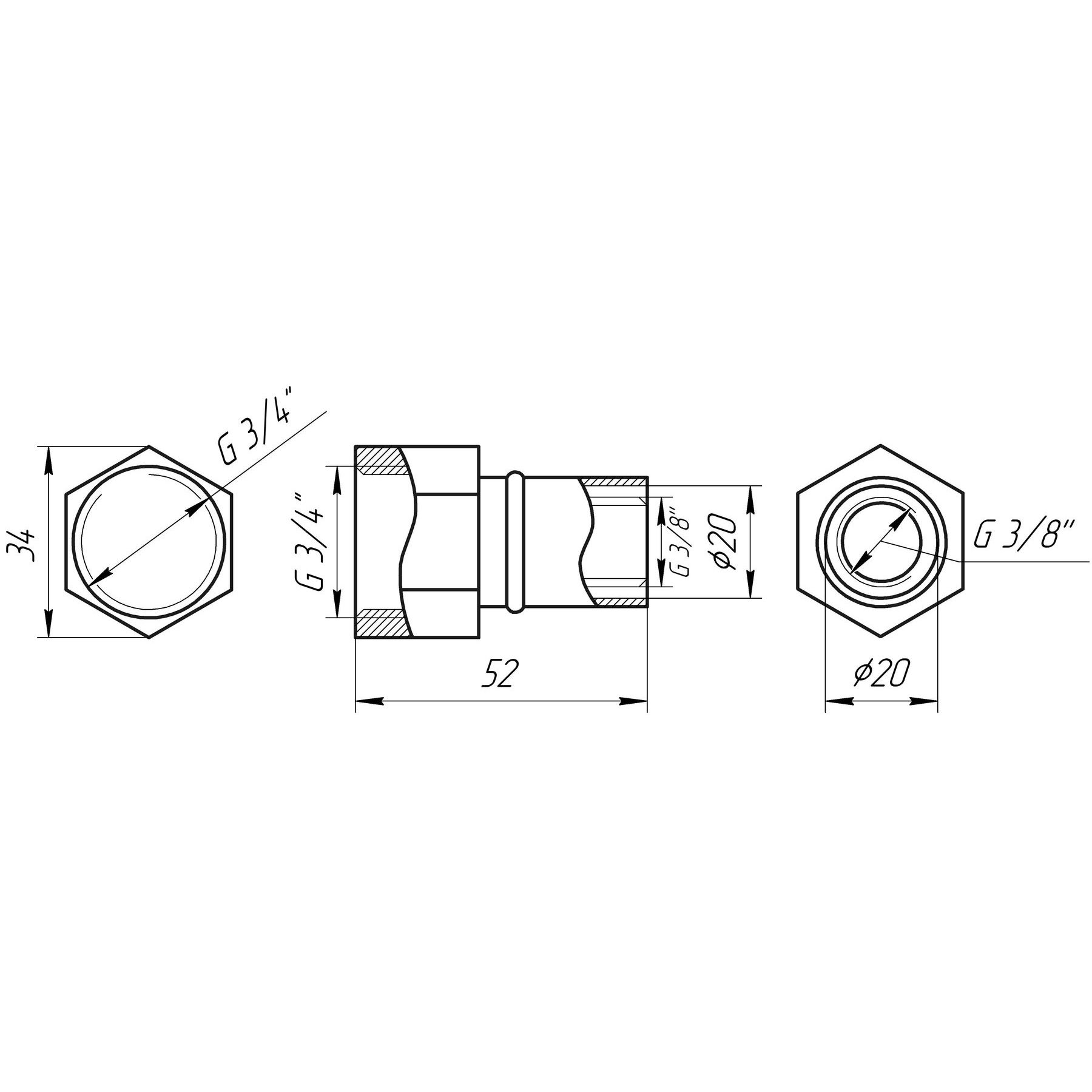 Муфта із внутрішньою різьбою прес APE ITALY AP 102 3/4″х20