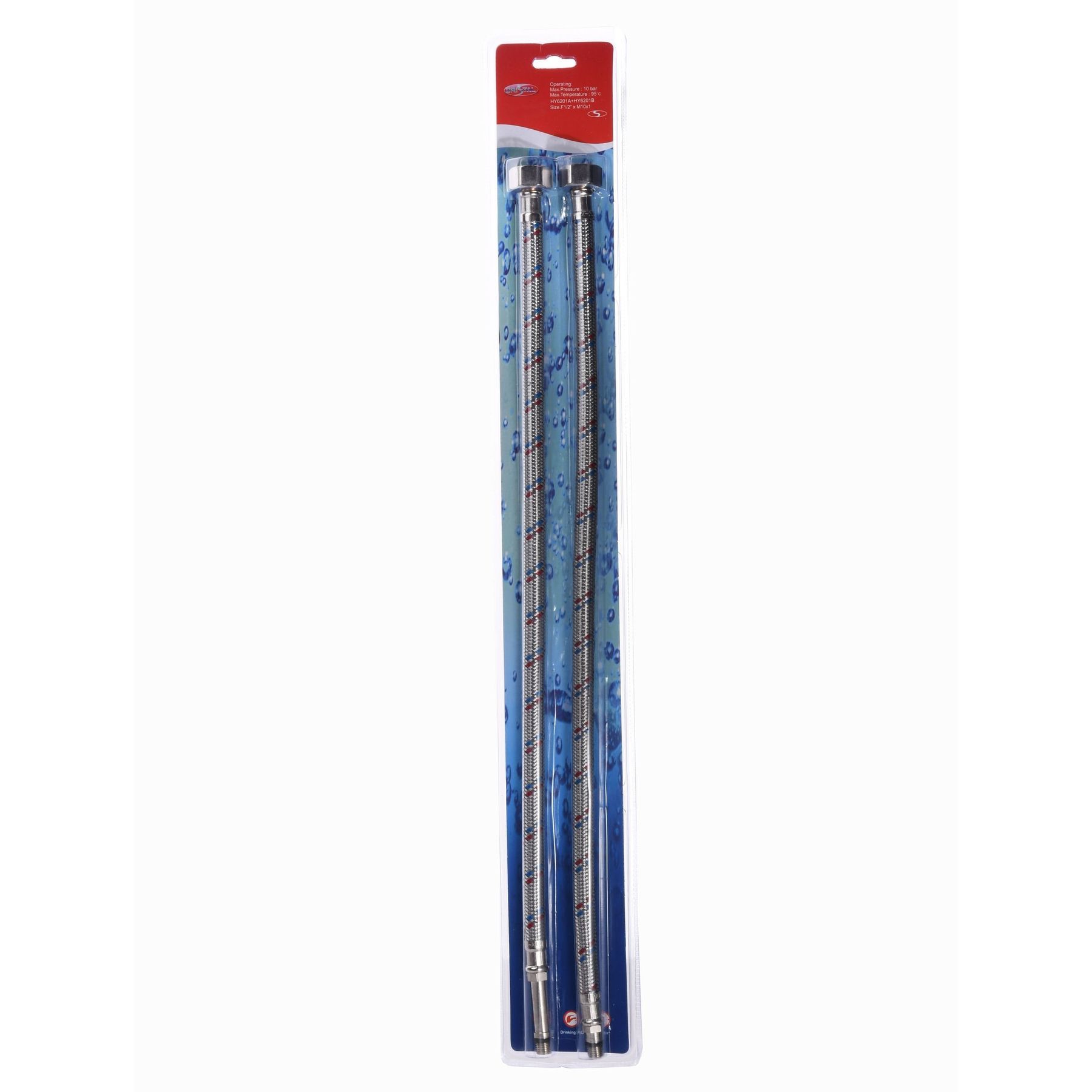 Шланг для змішувача Solomon (нерж.) М10х1/2″ 1,0м (HY6201 A+B)  ПАРА в блістері