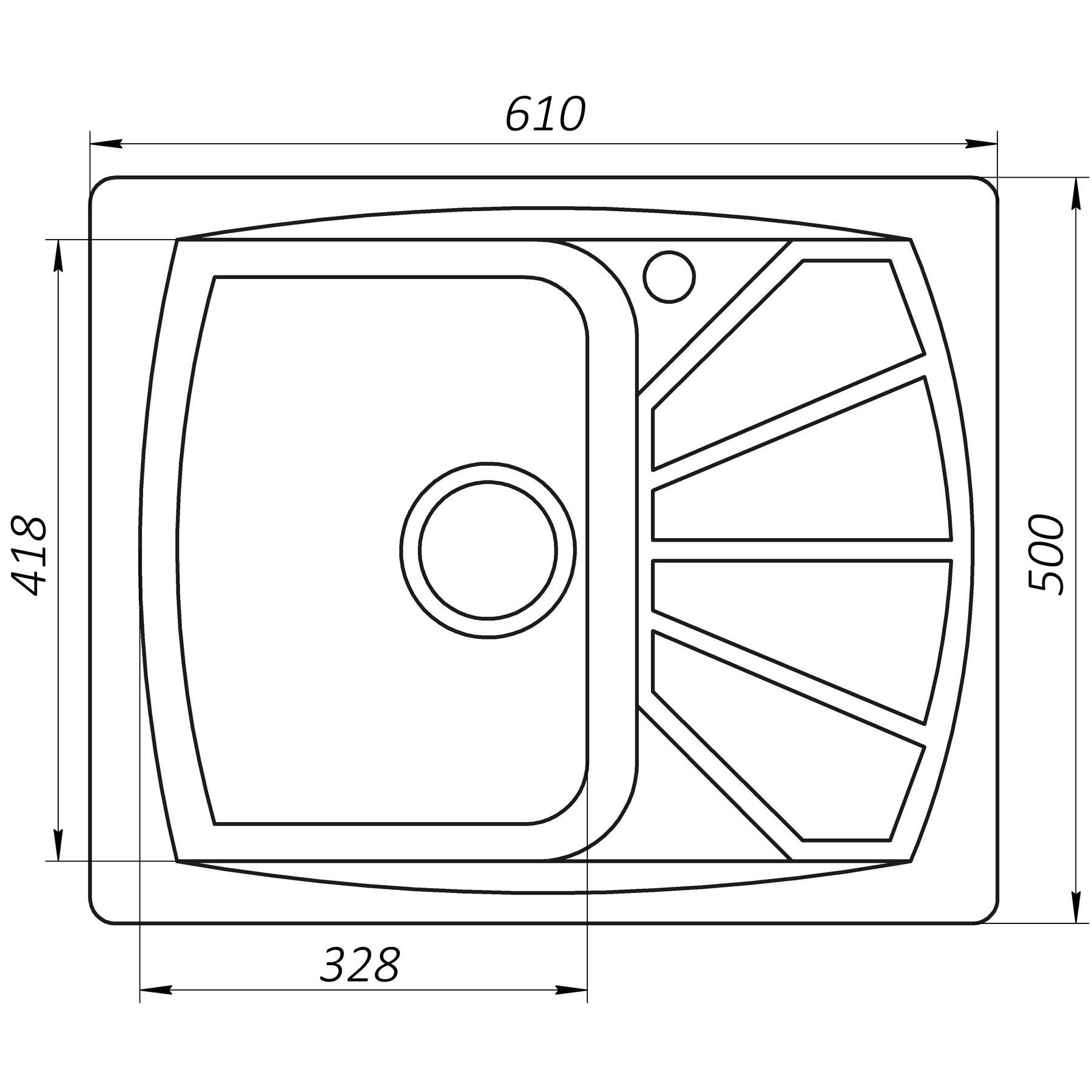 Гранітна мийка Globus Lux TANA чорний 610х500мм-А0002