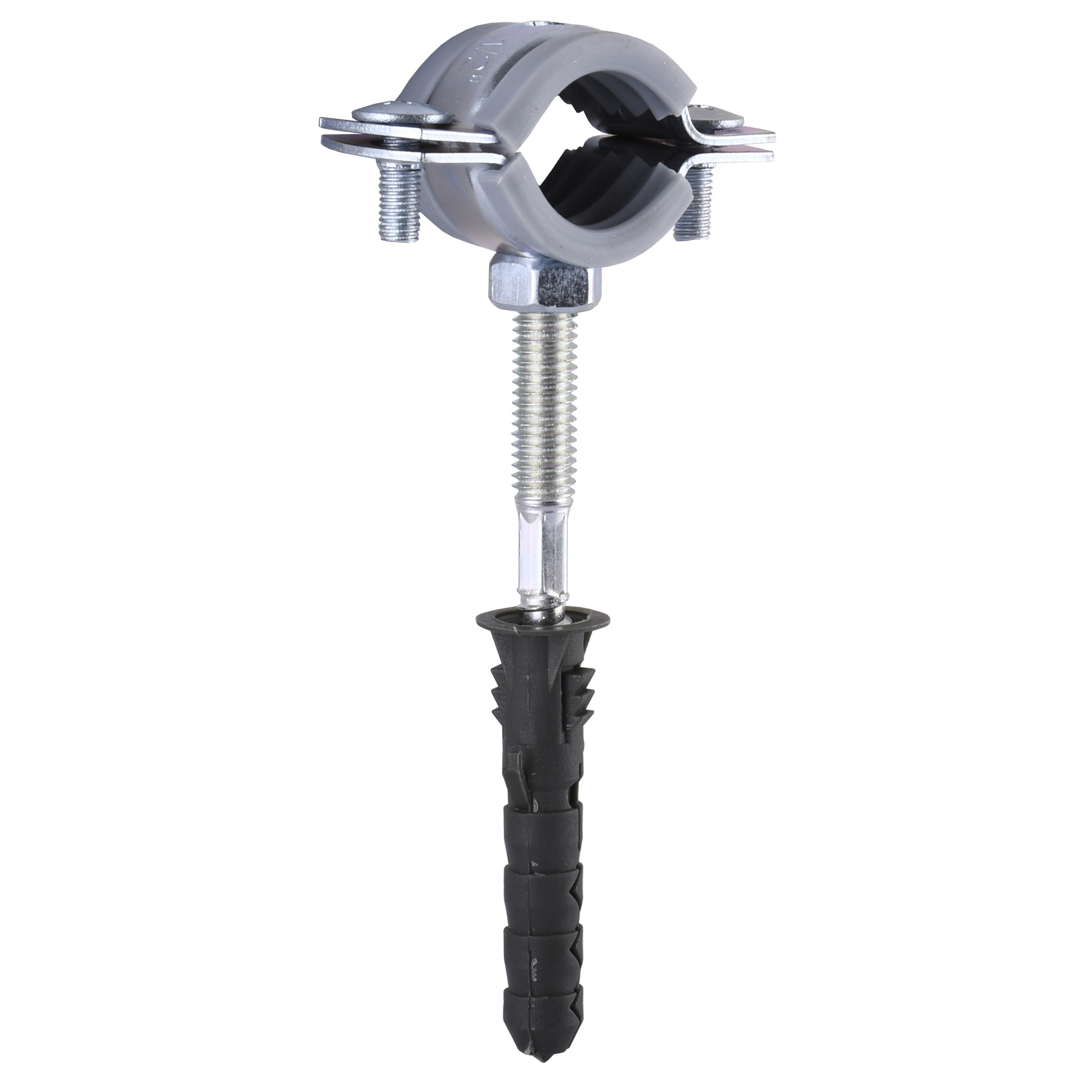 Хомут в зборi CR    1/2″ (20-23мм) з гвинтом-шурупом 8*80 та дюбелем в уп., сірий