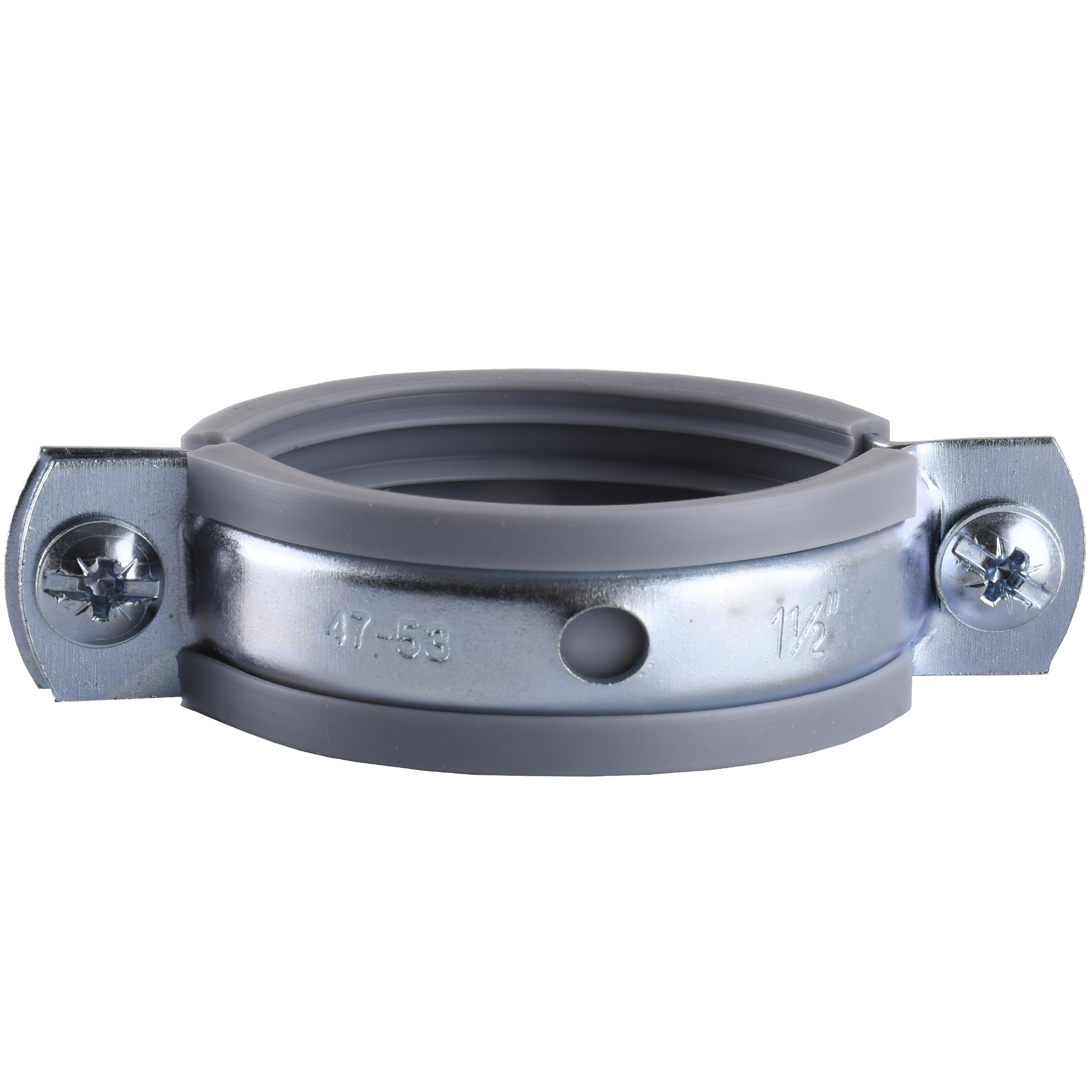 Хомут в зборi CR  1 1/2″ (47-53мм) з гвинтом-шурупом 8*100 та дюбелем в уп., сірий