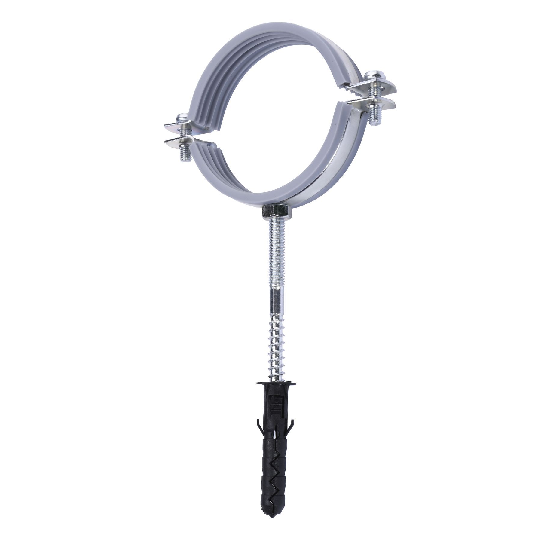 Хомут в зборi CR 2 1/2″ (70-80мм) з гвинтом-шурупом 8*100 та дюбелем в уп., сірий