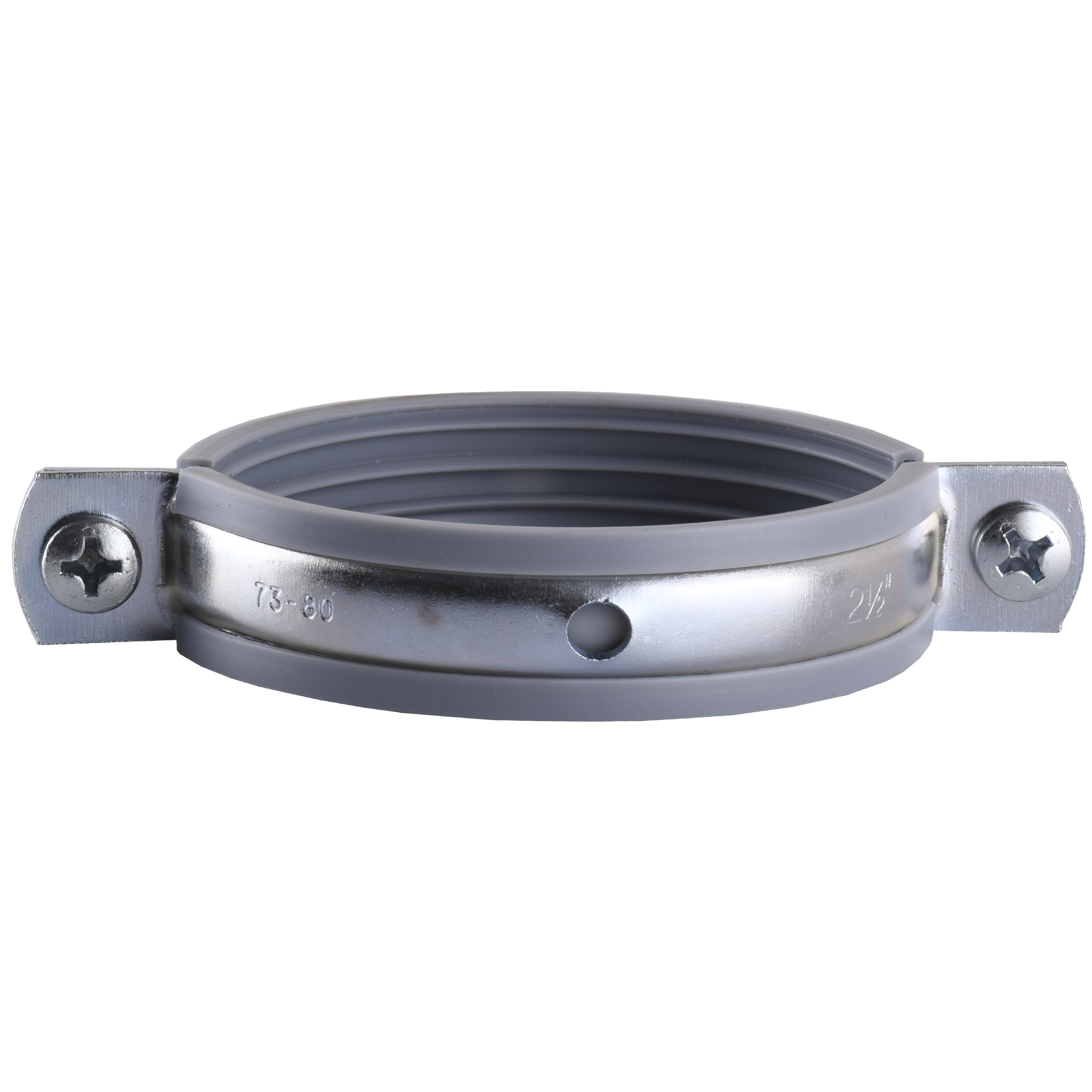 Хомут в зборi CR 2 1/2″ (70-80мм) з гвинтом-шурупом 8*100 та дюбелем в уп., сірий