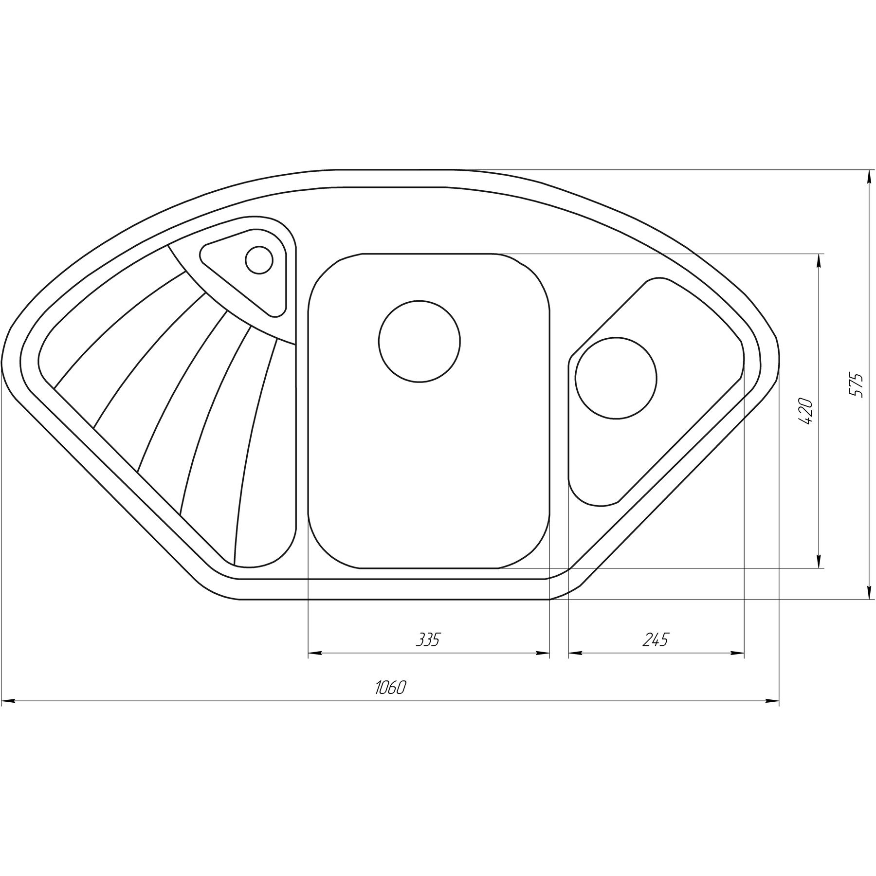 Гранітна мийка Globus Lux AVERNO чорний металік 1060х575мм-А0001
