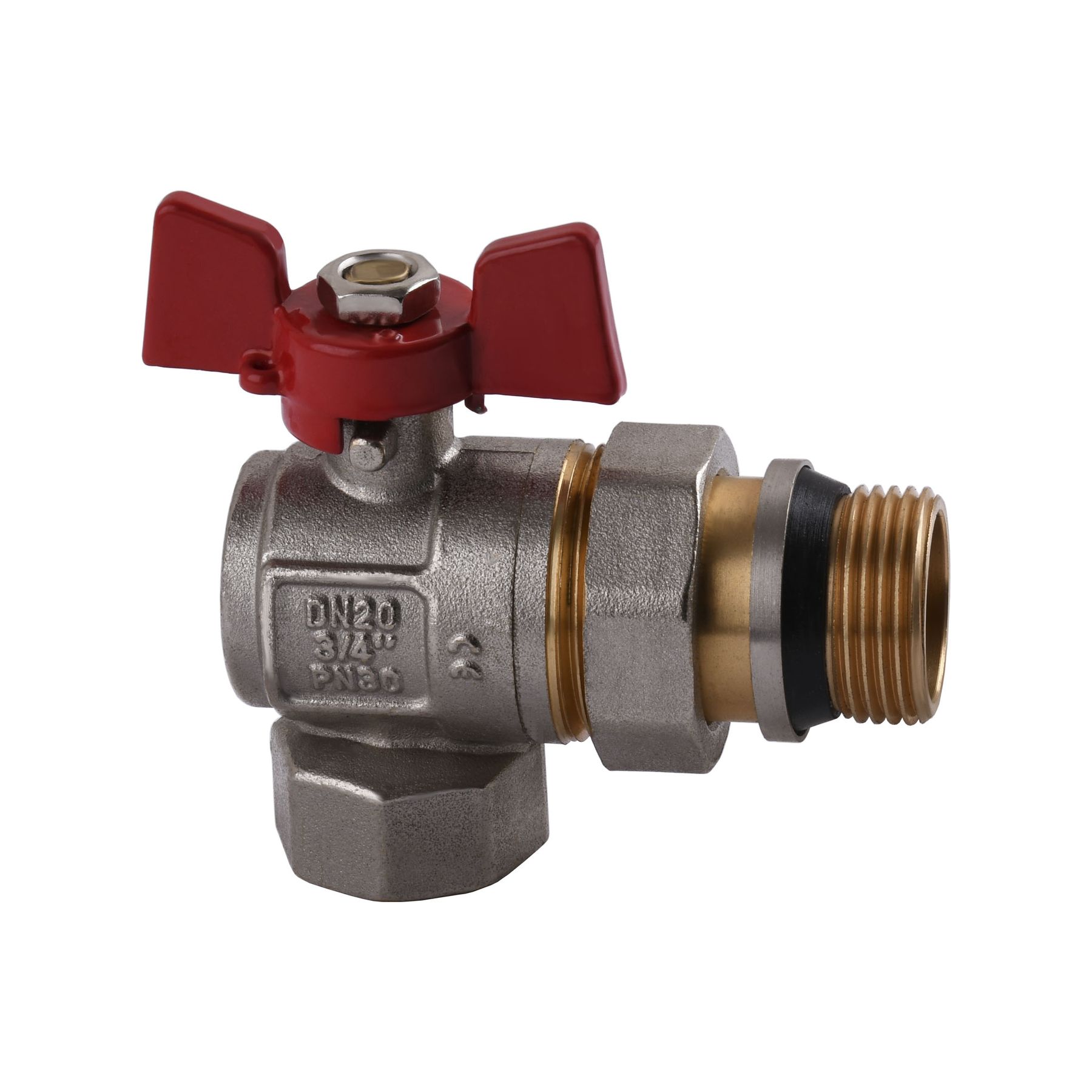 Кран кульовий кутовий з американкою WATERVALVE Q003  NV-V344 3/4″ ЗB