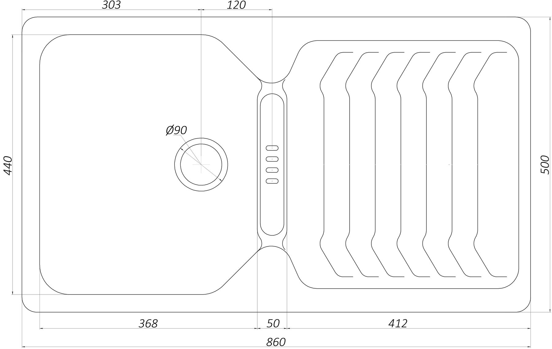 Гранітна мийка Globus Lux BOREN коричневий 860x500мм-А0006