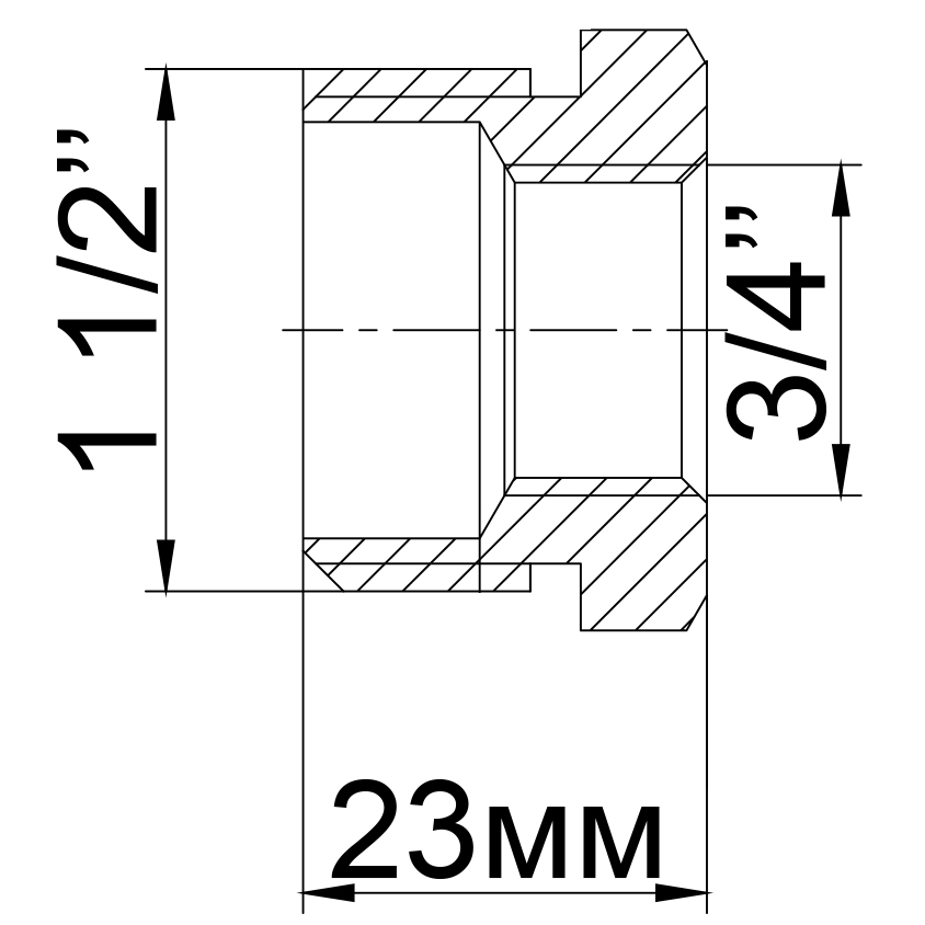 Футорка латунна 1 1/2″ЗР х 3/4″ВР ливарна 724Б