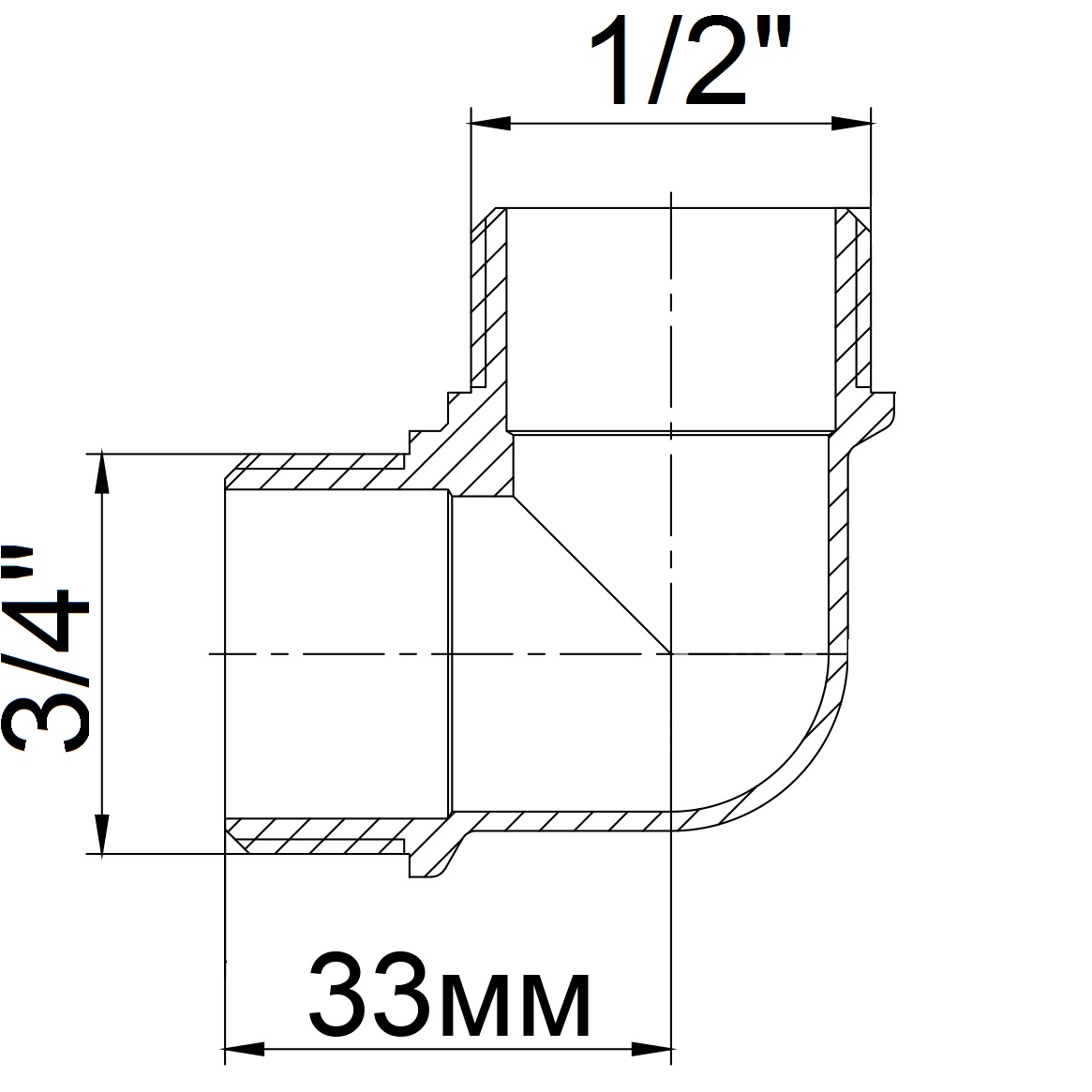 Кутник редукційний латунний 3/4″ЗР х 1/2″ЗР ливарний 1010Б