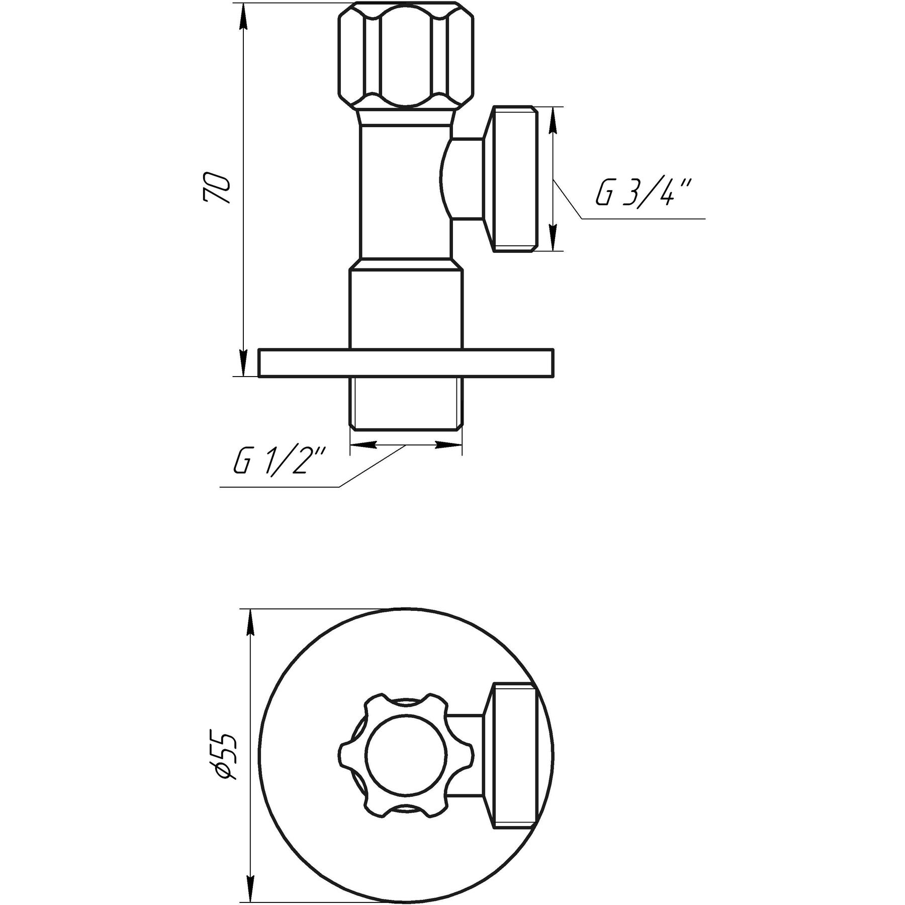 Кран вентильний кутовий SOLOMON 1/2″х 3/4″ 160403