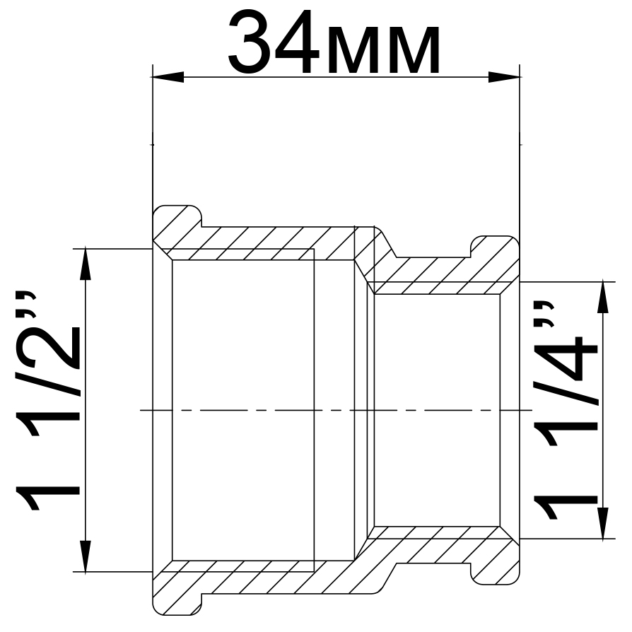 Муфта редукційна латунна 1 1/2″ВР х 1 1/4″ВР ливарна 307-1Б