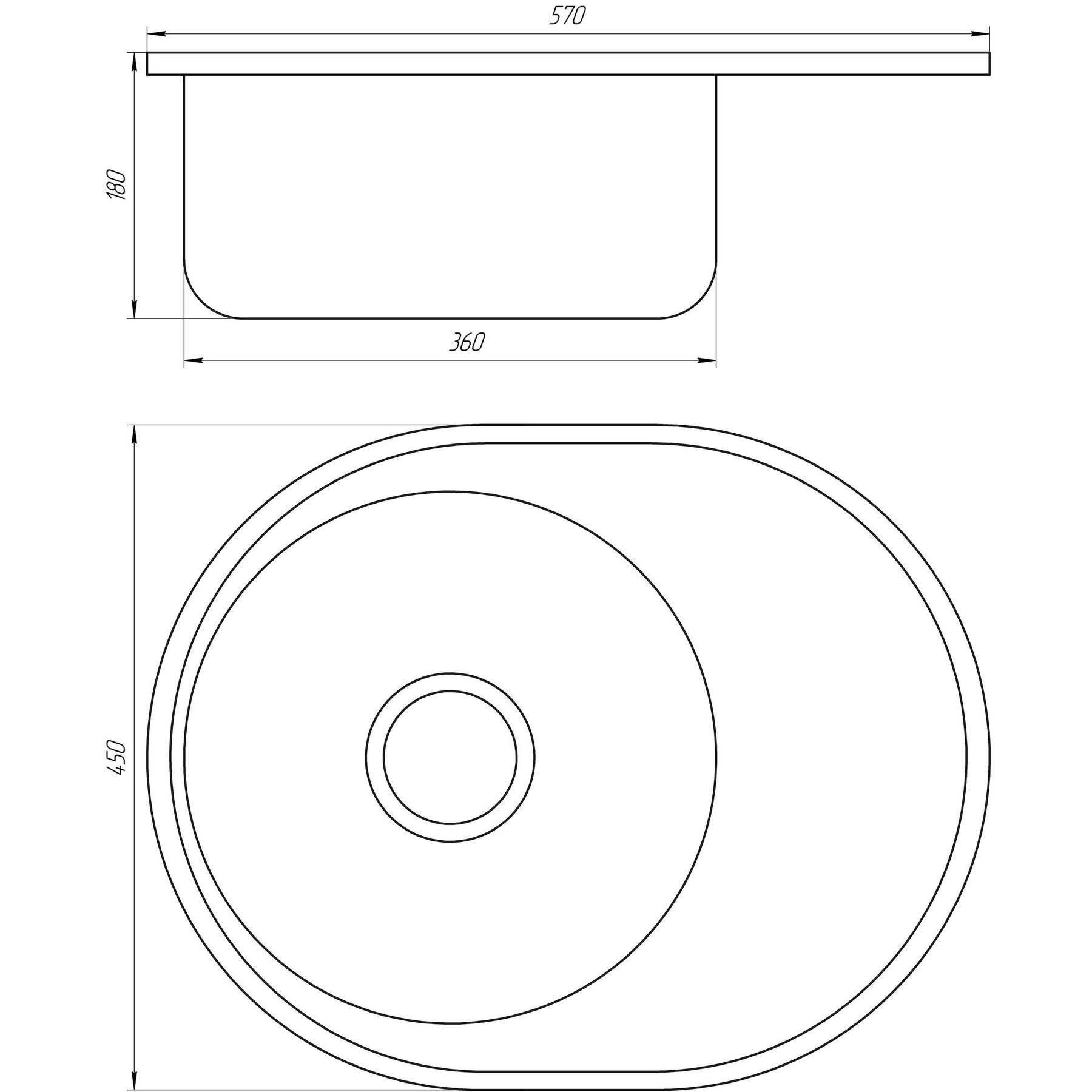 Мийка кухонна врiзна кругла з полицею 570х450х180 Decor MR 5745 D Mira