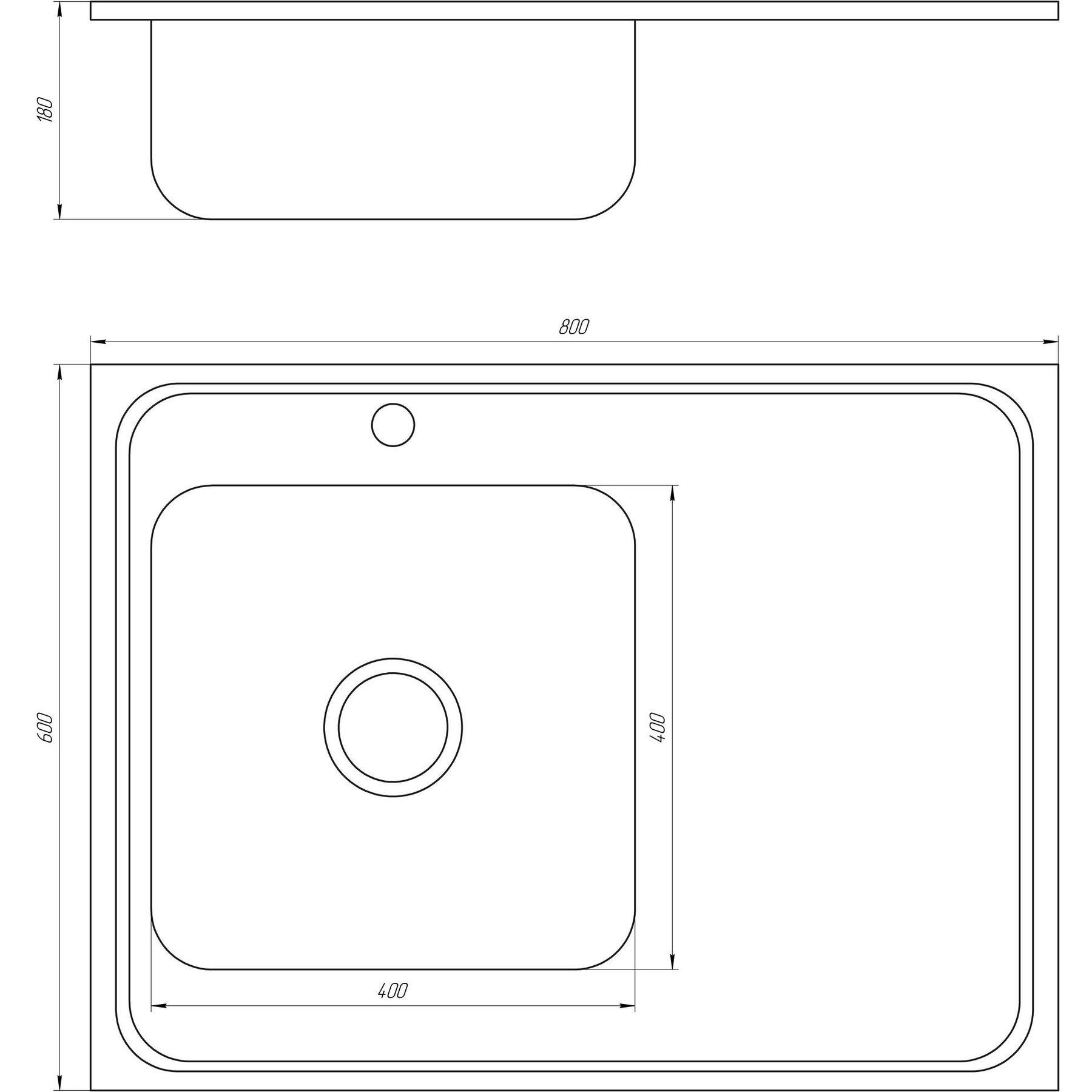 Мийка кухонна накладна прямокутна 800х600х180 Decor Left MR 8060 L D Mira