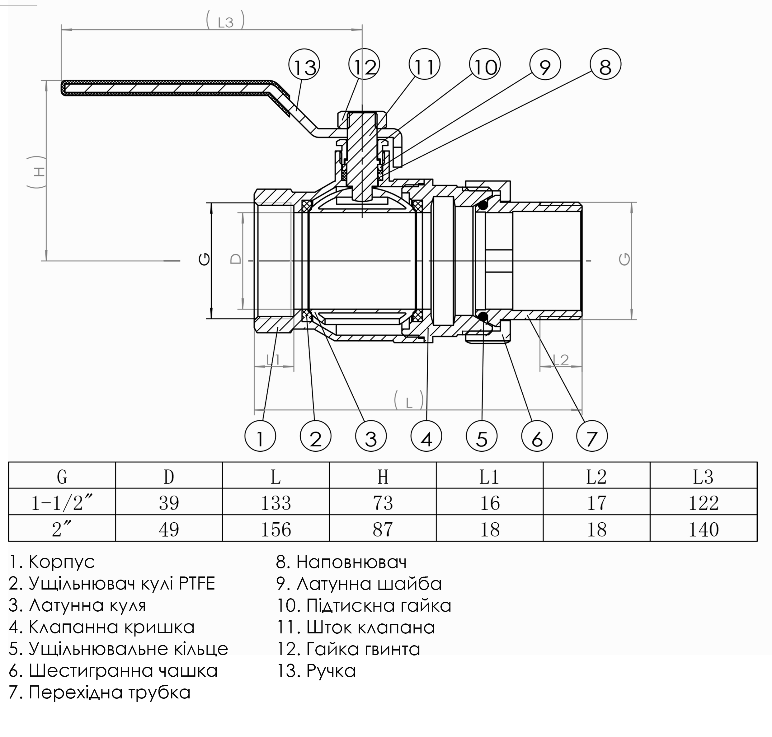 Кран кульовий з американкою SOLOMON 2″ ПОСИЛЕНИЙ 1042