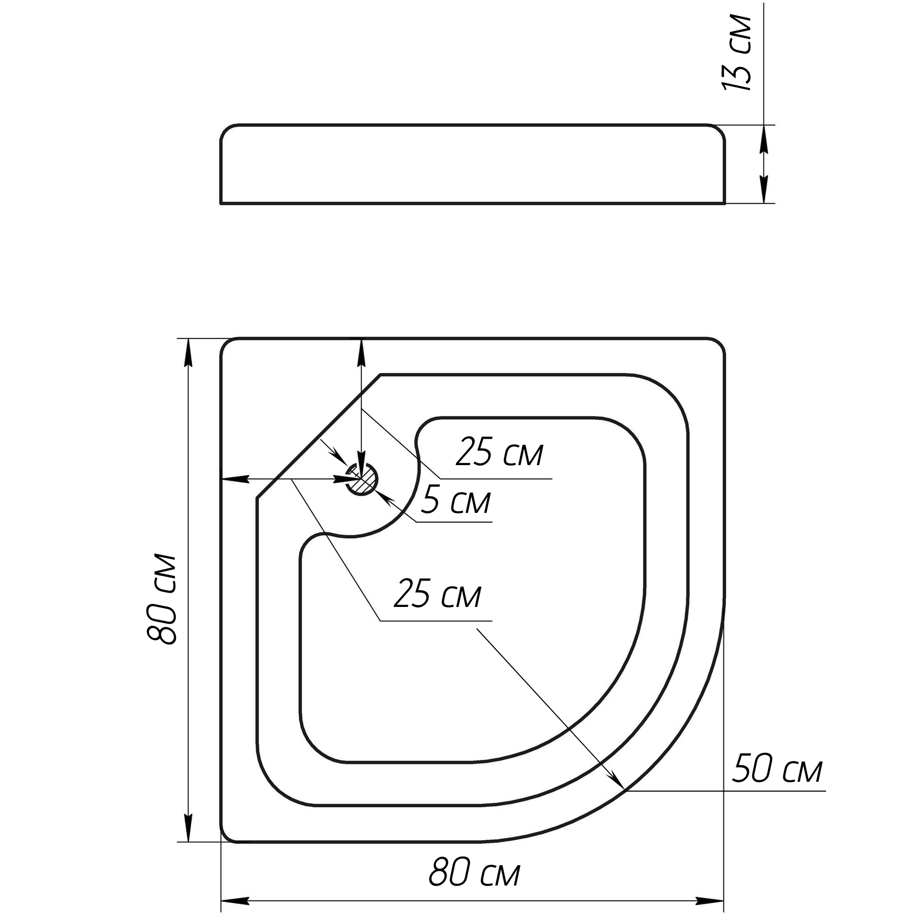 Душовий піддон півкруглий NYSA RL80F (RL80) BRAVO (1уп.)