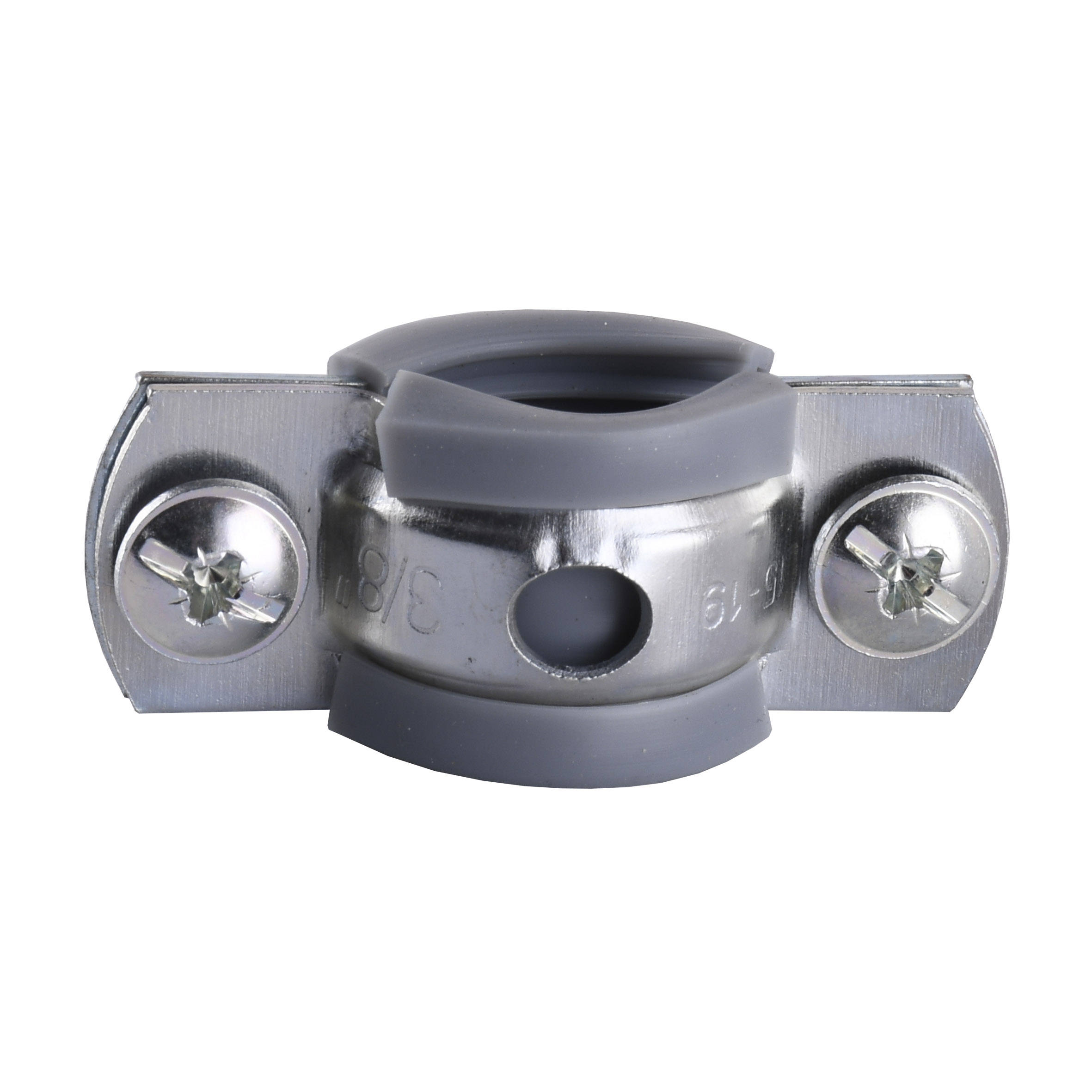Хомут в зборi CR     3/8″ (16-19мм) з гвинтом-шурупом 8*80 та дюбелем в уп., сірий