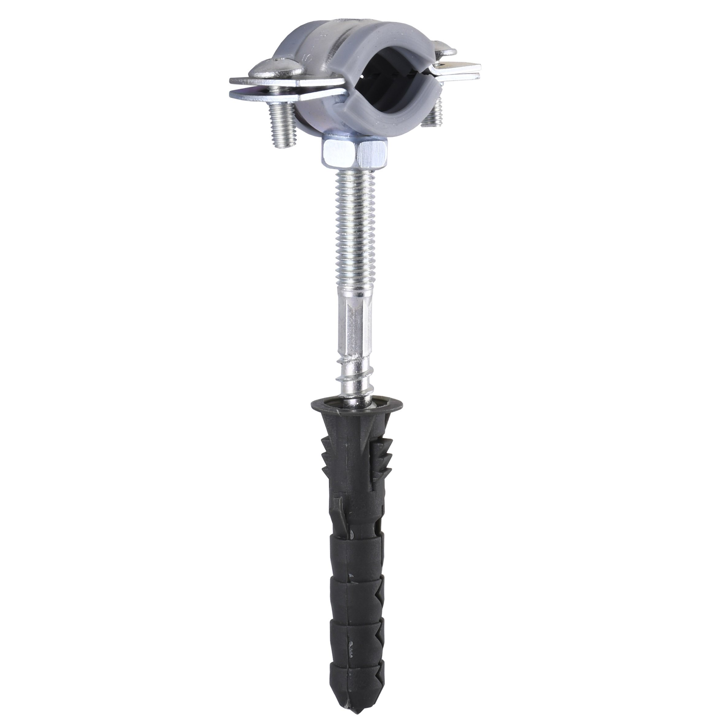Хомут в зборi CR     3/8″ (16-19мм) з гвинтом-шурупом 8*80 та дюбелем в уп., сірий