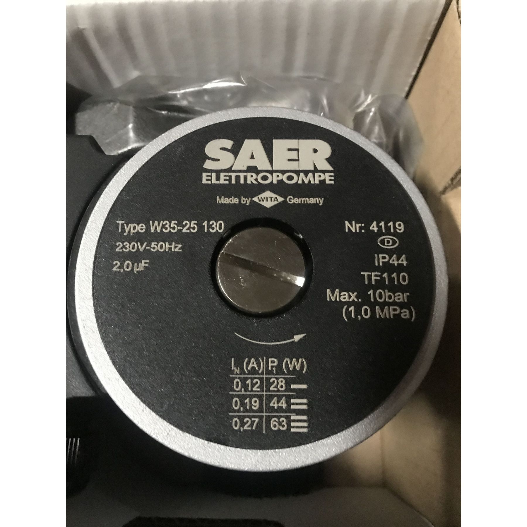 Насос циркуляційнний SAER W35-25 130мм + гайки