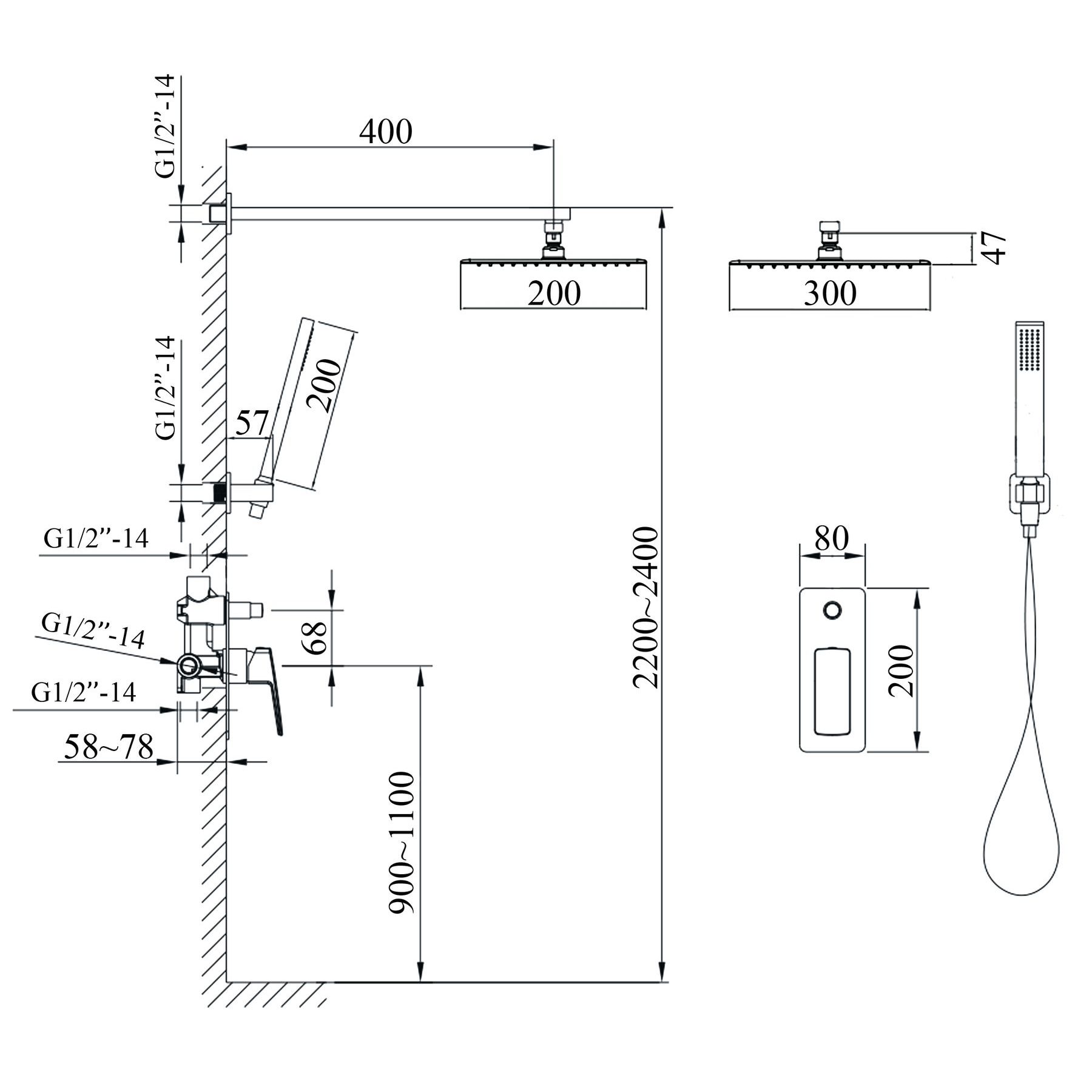 Душова система вбудована  TOPAZ LEXI TLG 21205-H57-BL