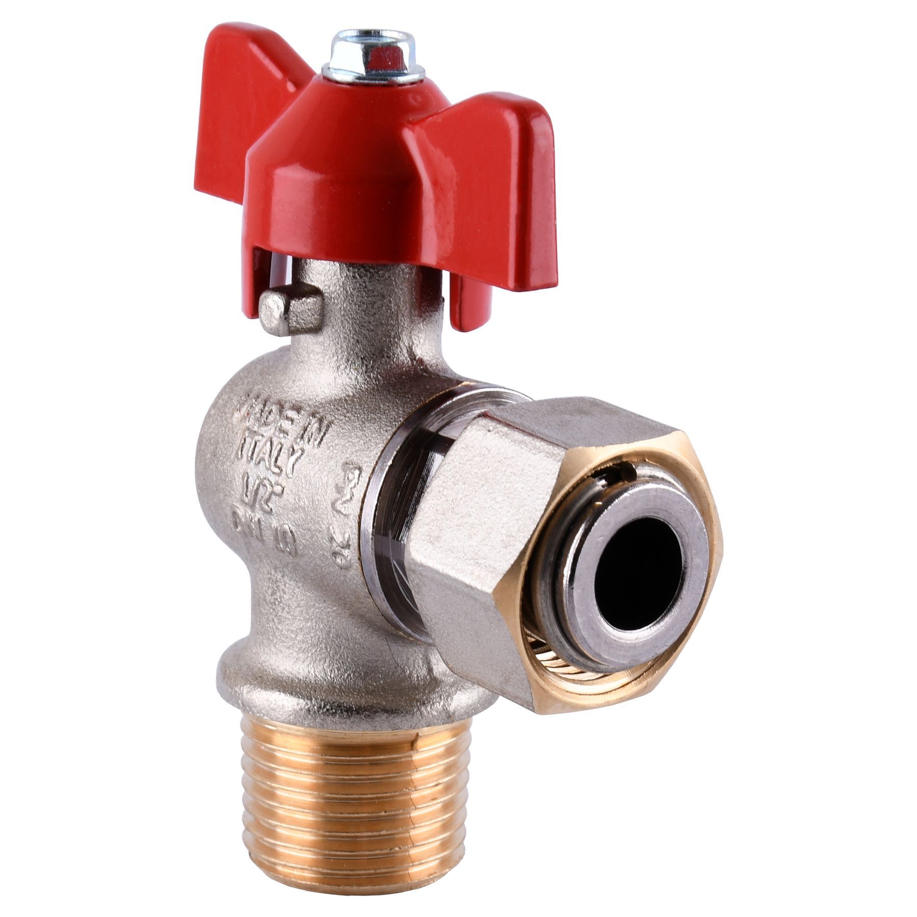 Кран кульовий котловий 1/2″  301202R кутовий з накидною гайкою  TECNOVIELLE S.p.A.