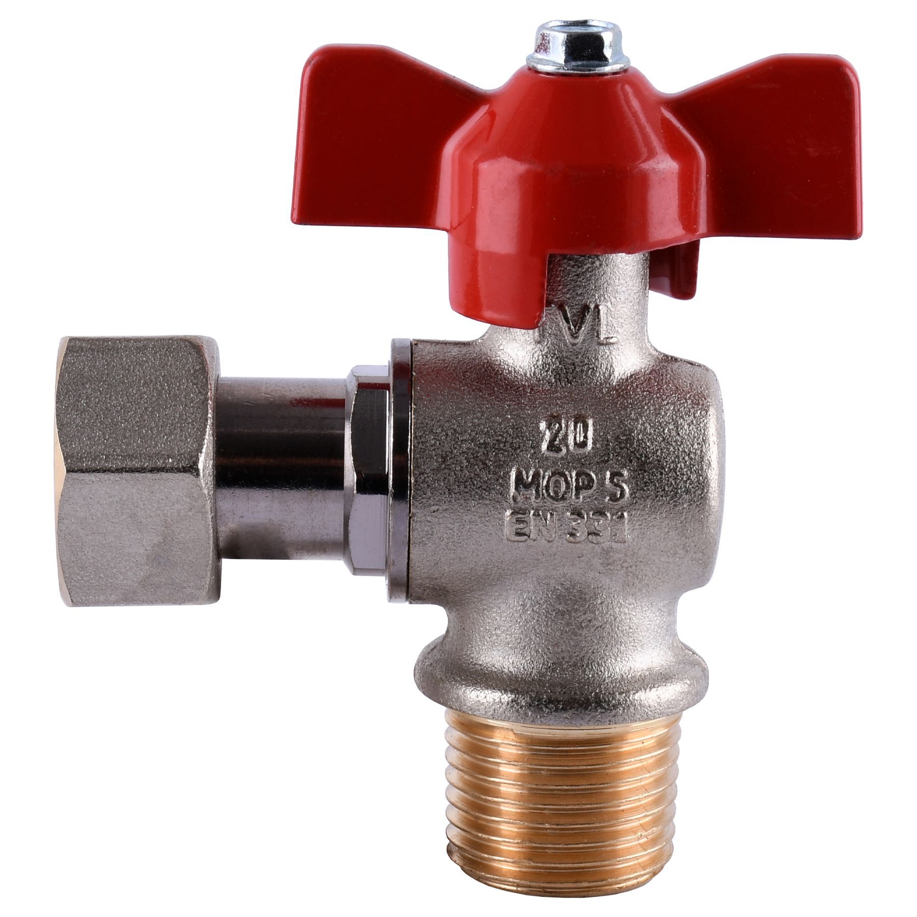 Кран кульовий котловий 1/2″  301202R кутовий з накидною гайкою  TECNOVIELLE S.p.A.