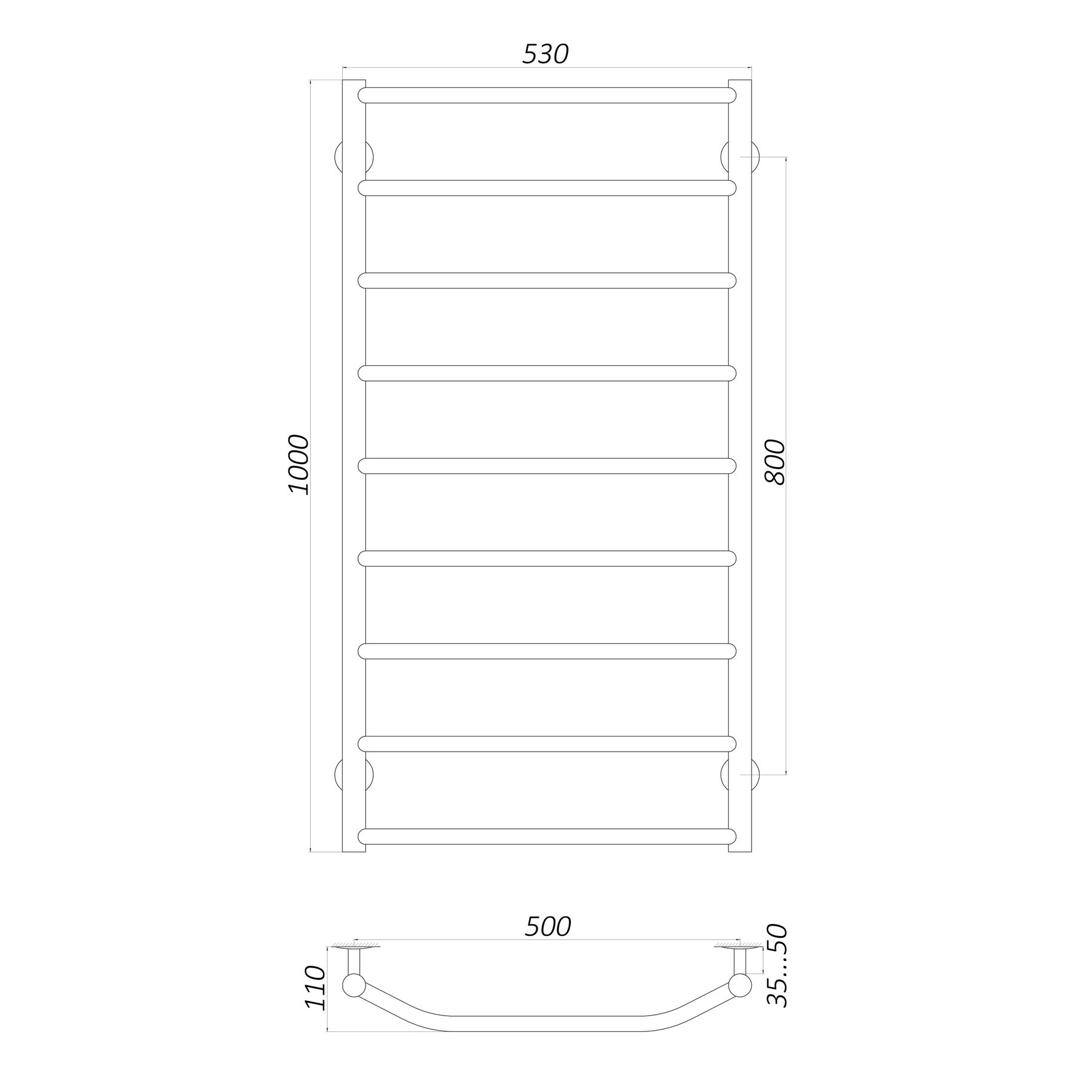 Рушникосушарка UNIO LT W 1000-500-9 Драбинка Трапеція вода