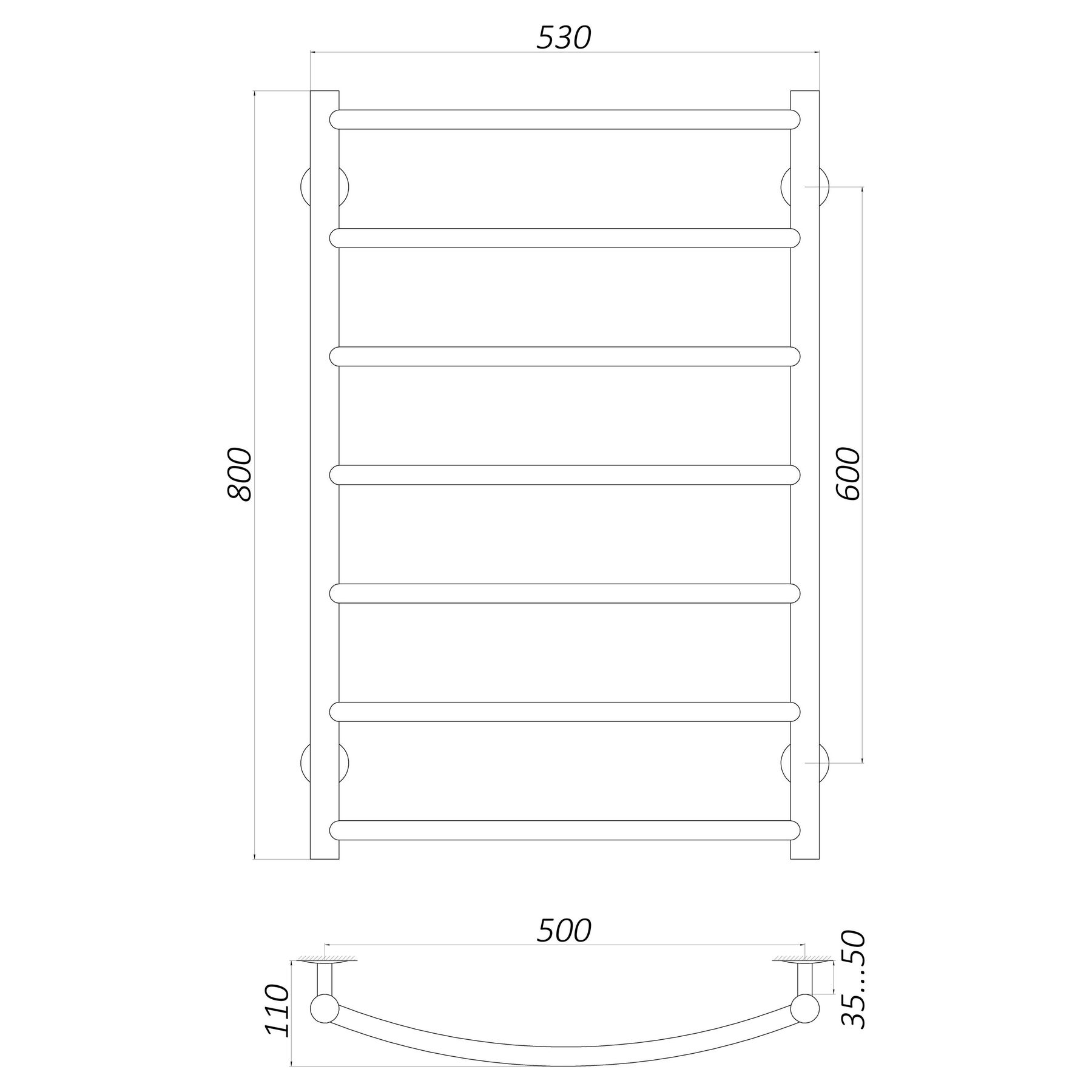 Рушникосушарка UNIO LD W 800-500-7 Драбинка Дуга вода