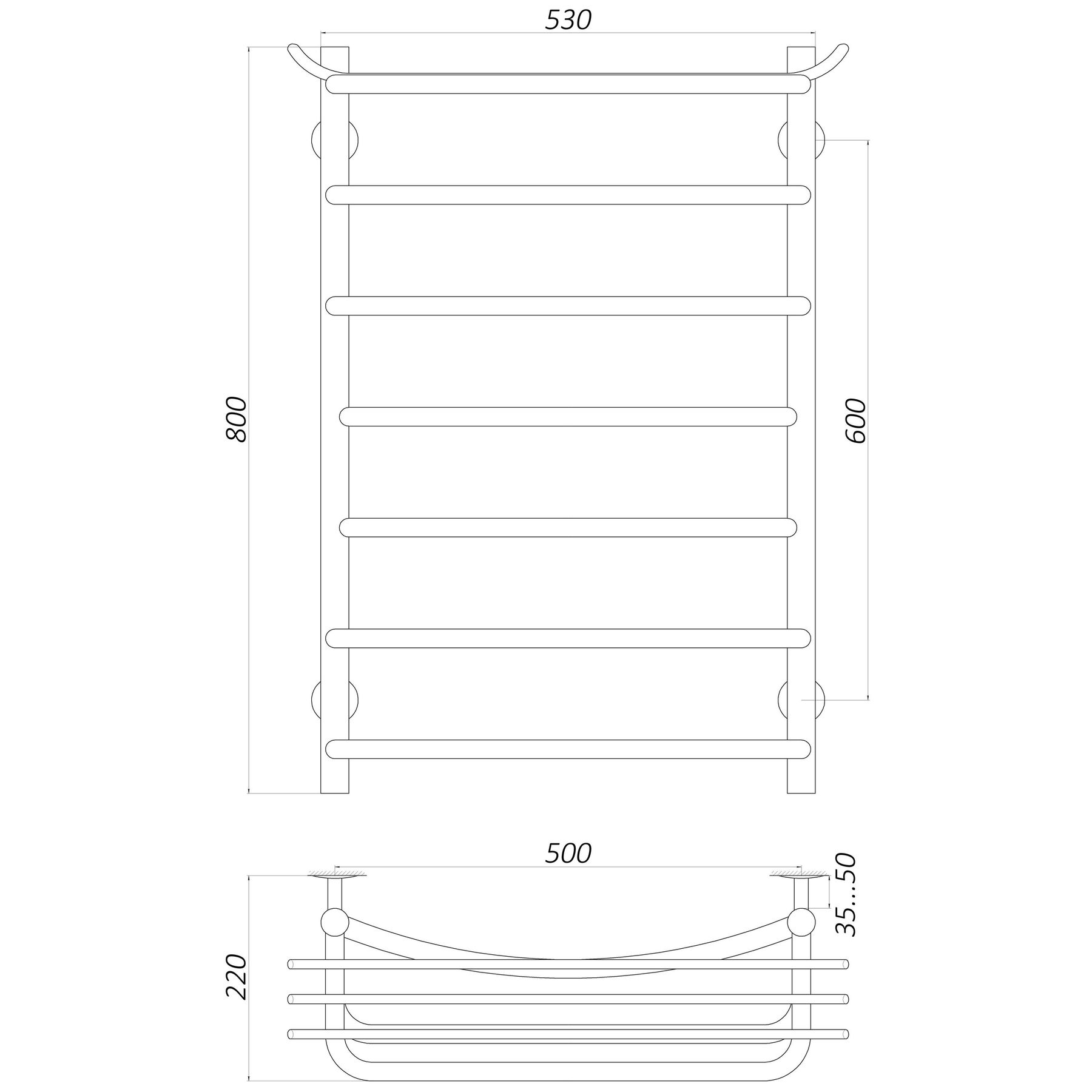 Рушникосушарка UNIO Zp W 800-500-7 Зета з полицею вода