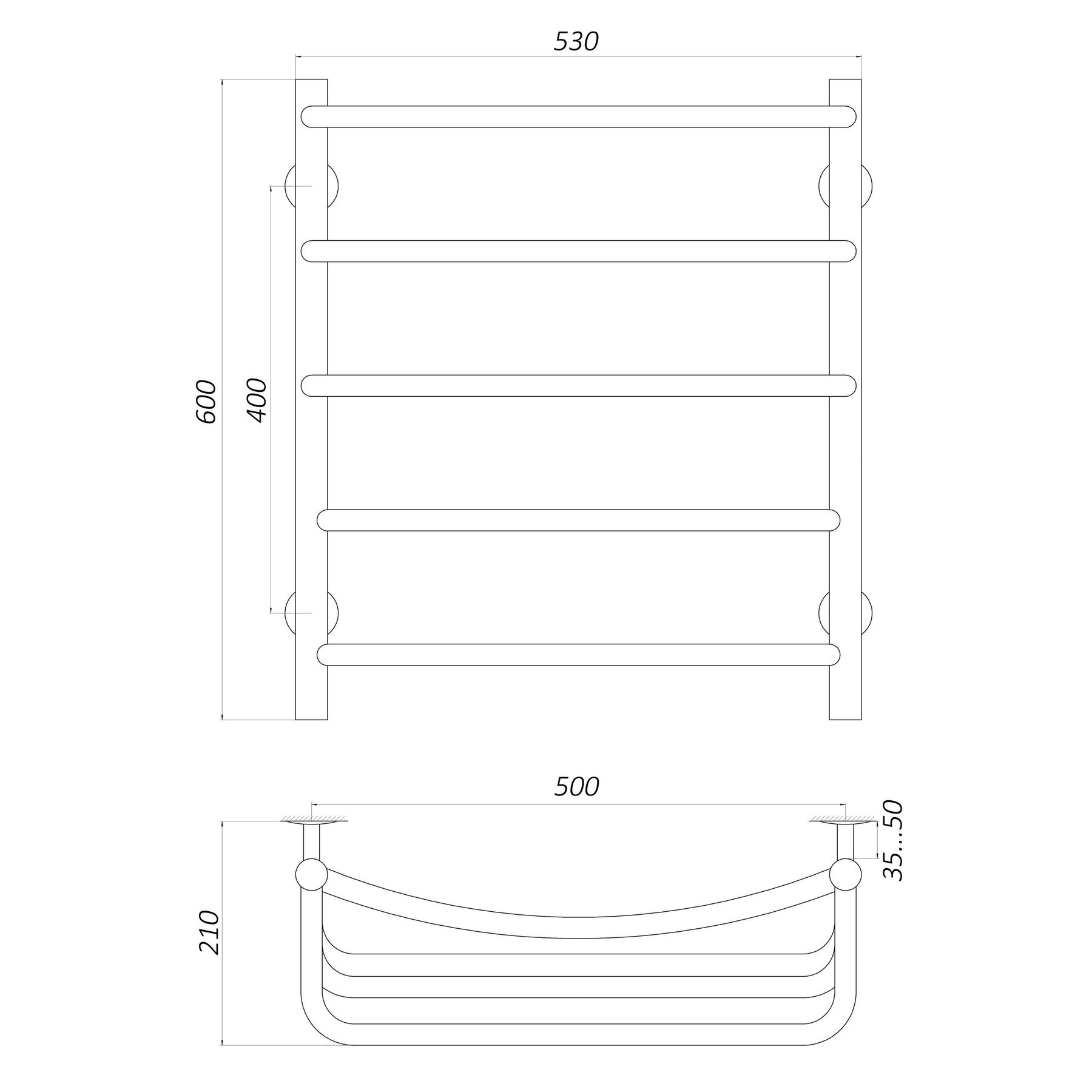Рушникосушарка UNIO LКD W 600-500-5 Драбинка Каскад Дуга вода