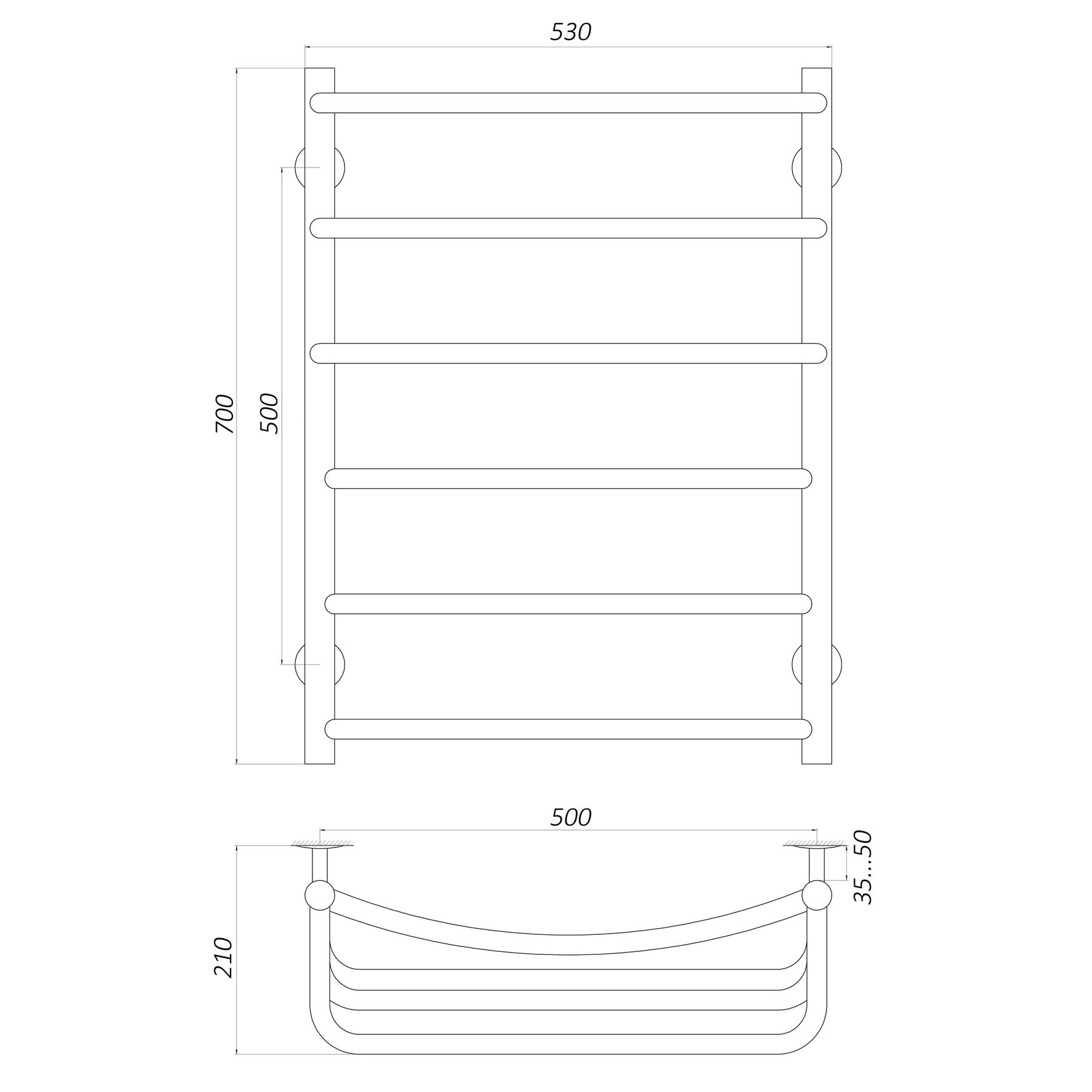 Рушникосушарка UNIO LКD W 700-500-6 Драбинка Каскад Дуга вода