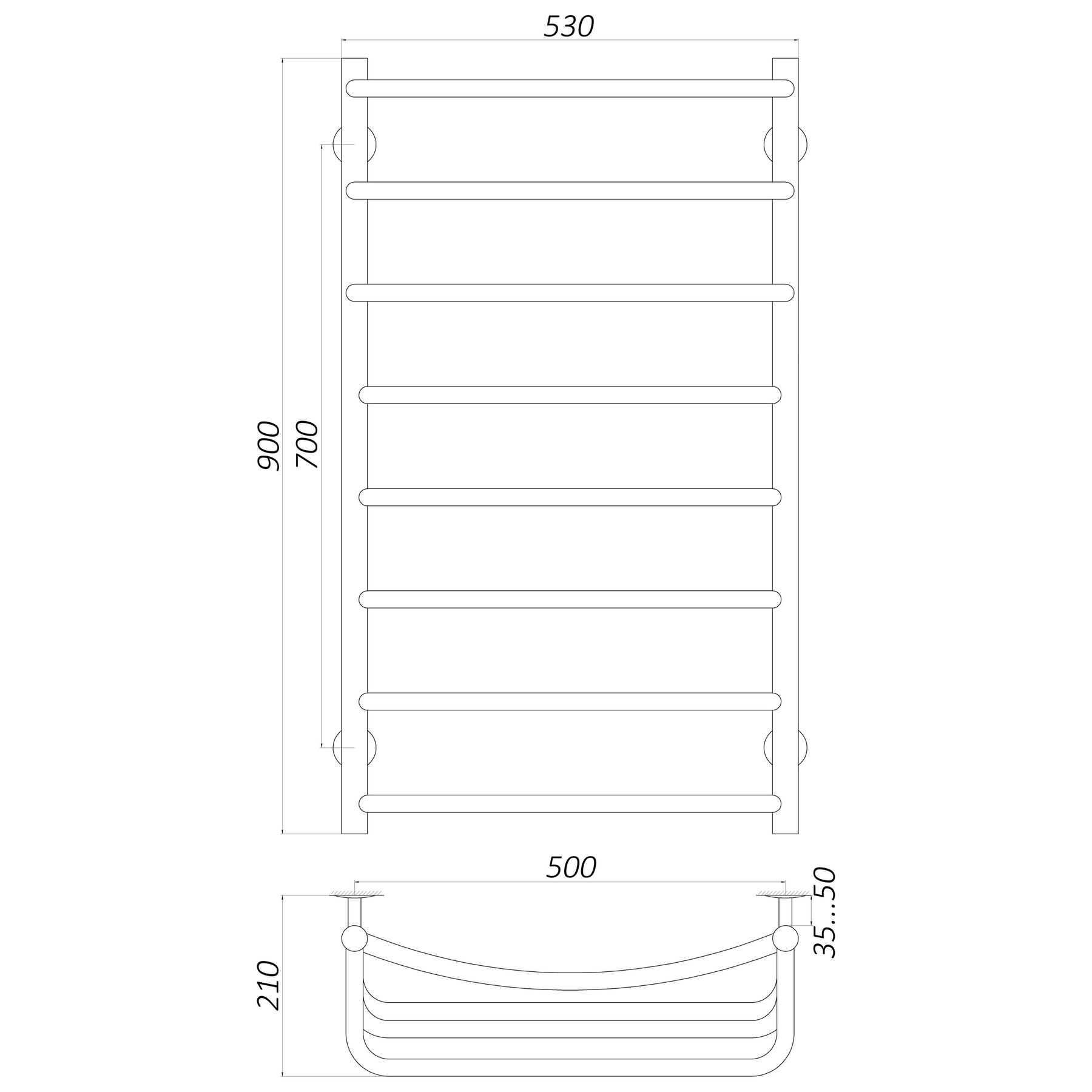 Рушникосушарка UNIO LКD W 900-500-8 Драбинка Каскад Дуга вода