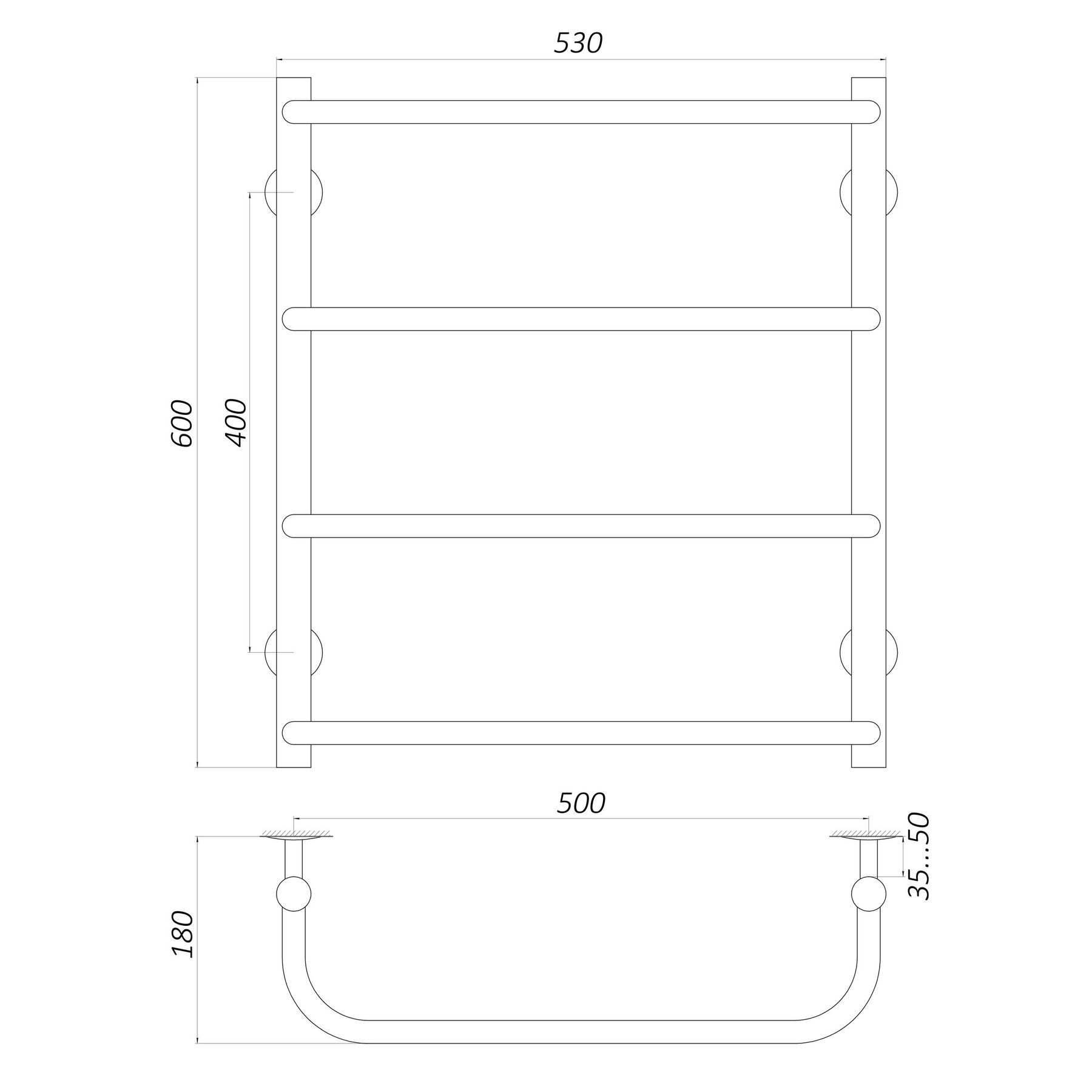 Рушникосушарка UNIO LS W 600-500-4 Драбинка Скоба вода