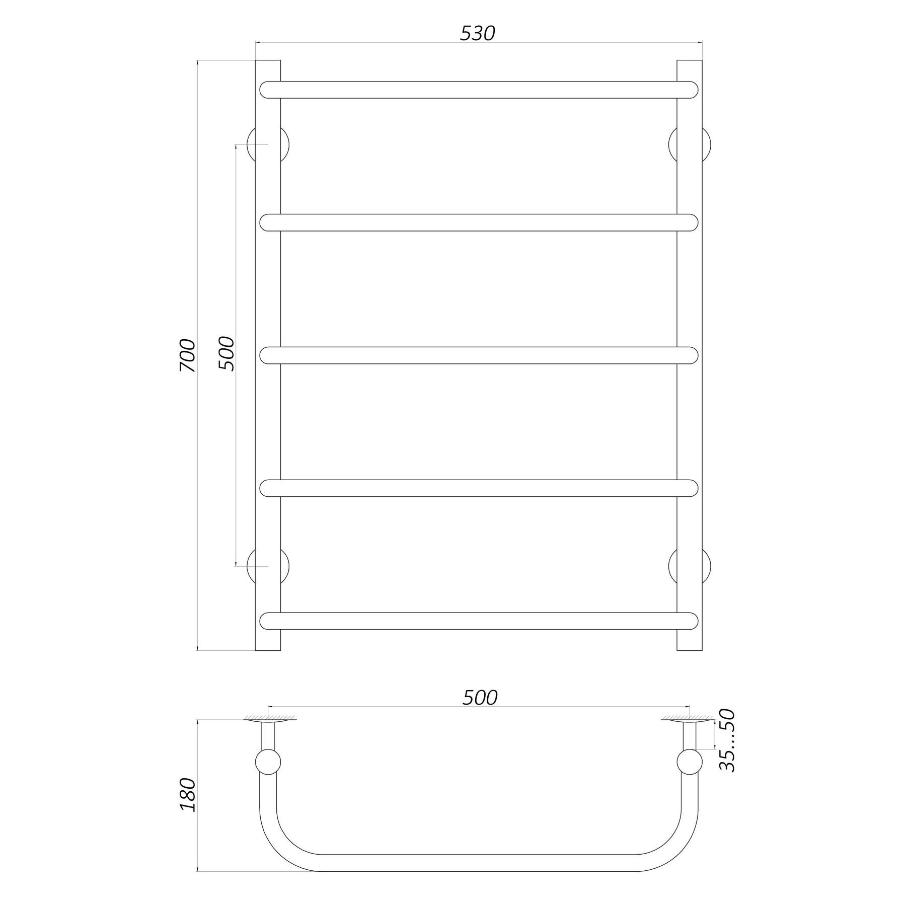 Рушникосушарка UNIO LS W 700-500-5 Драбинка Скоба вода
