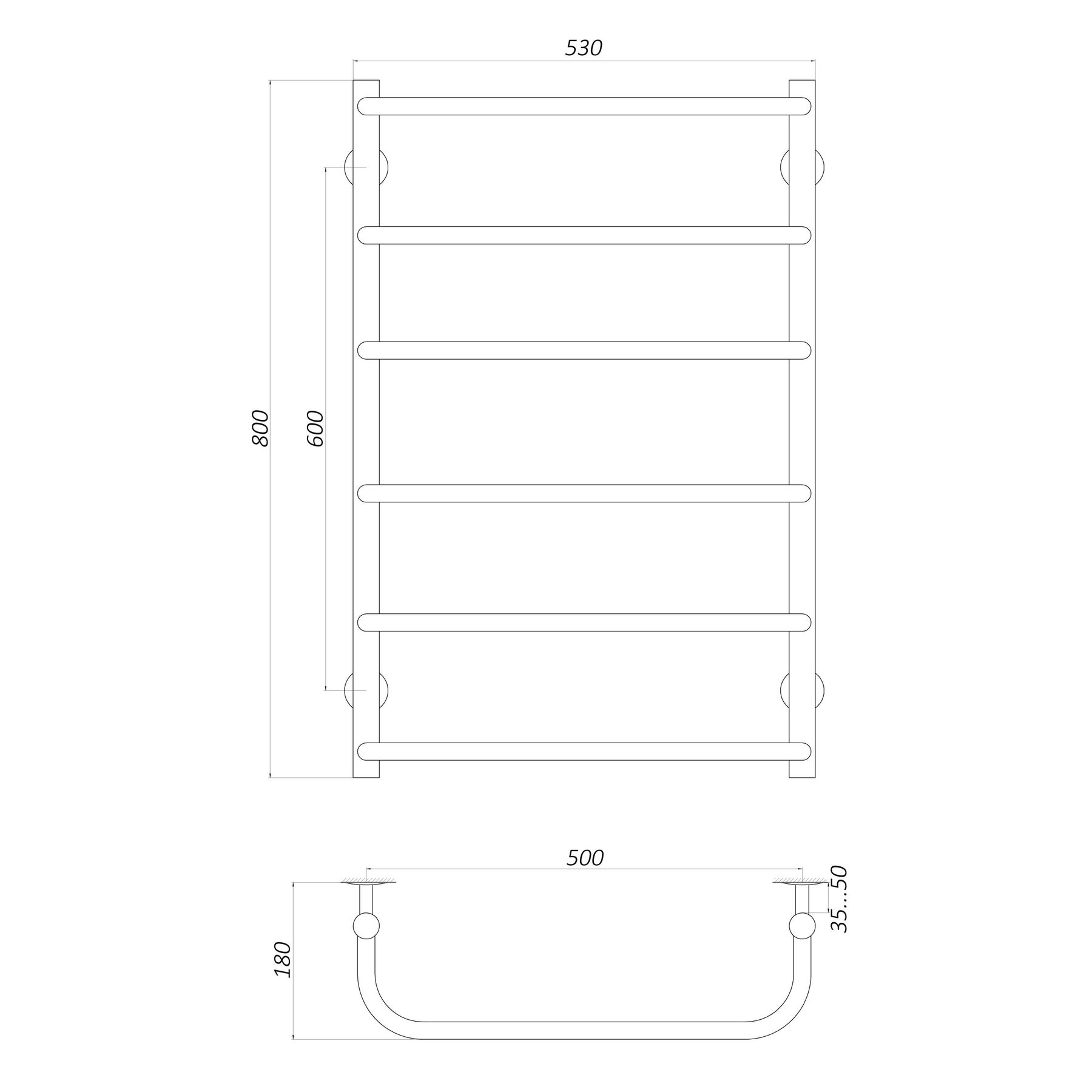 Рушникосушарка UNIO LS W 800-500-6 Драбинка Скоба вода