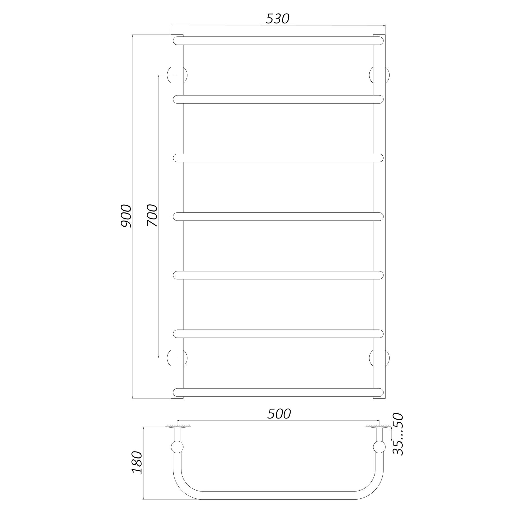 Рушникосушарка UNIO LS W 900-500-7 Драбинка Скоба вода