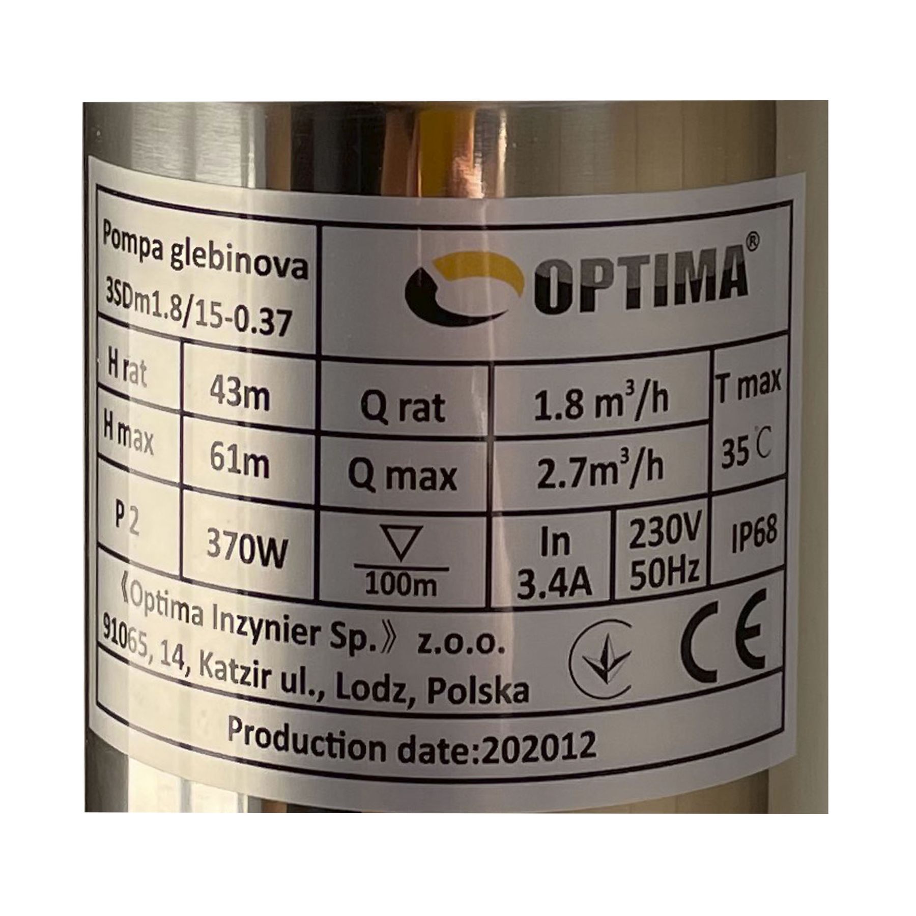 Насос свердловинний з підв, стійк, до піску 3″ OPTIMA  3SDm1,8/15 0,37 кВт 61м +пульт+кабель 35м NEW
