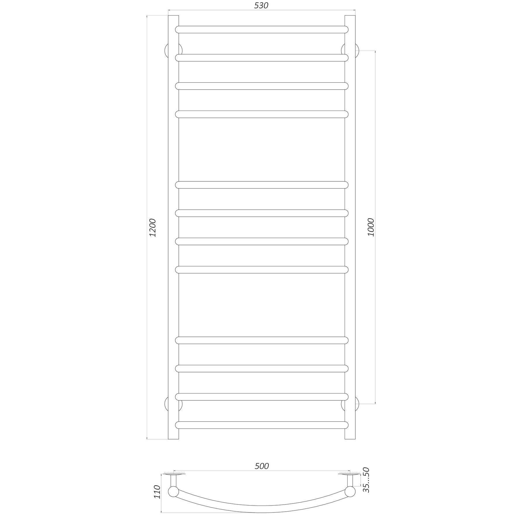 Рушникосушарка UNIO LDE W 1200-500-12 Драбинка Дуга Еліт вода