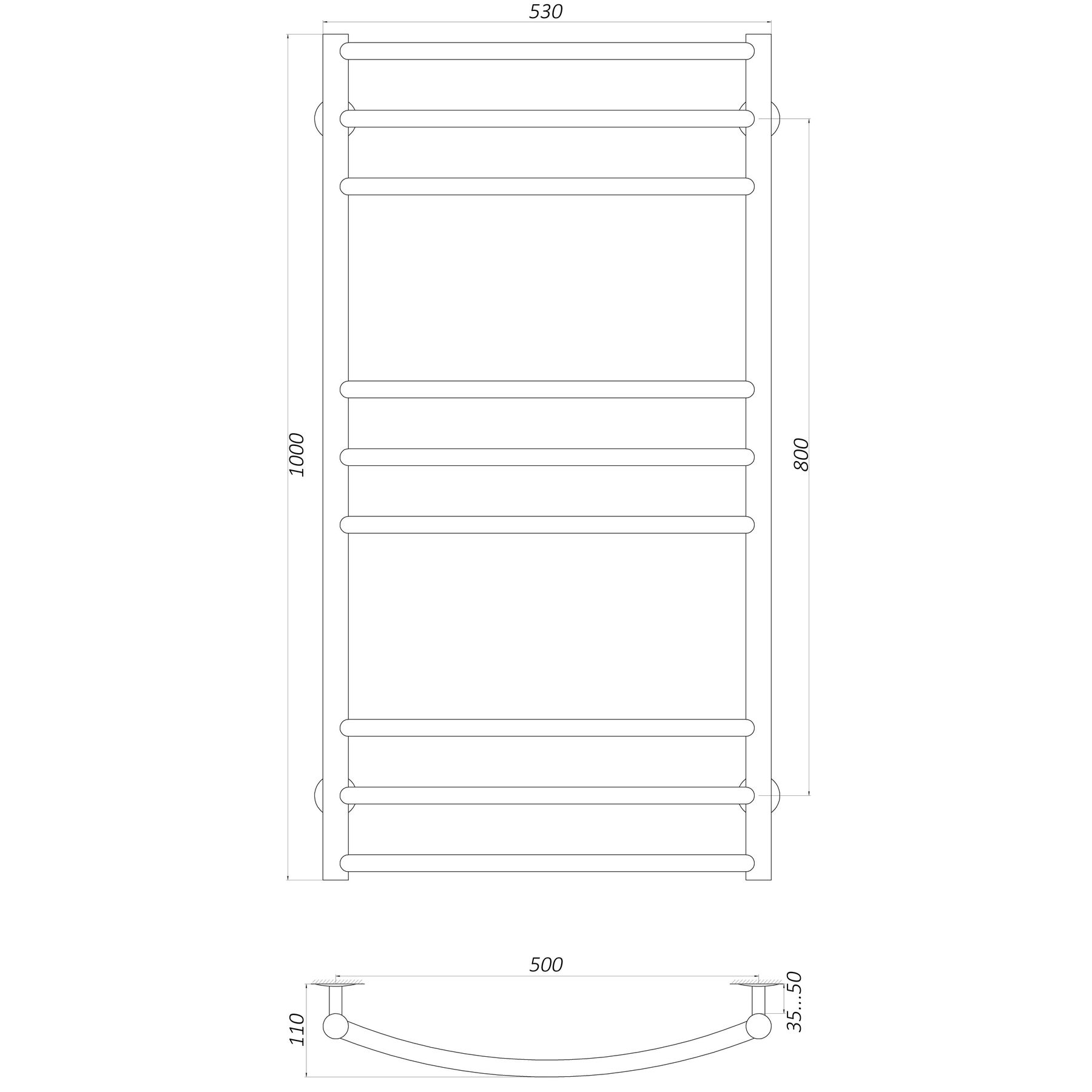 Рушникосушарка UNIO LDE W 1000-500-9 BLK Драбинка Дуга Еліт вода чорна