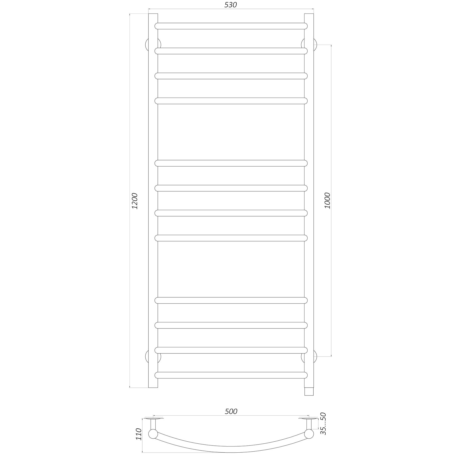 Рушникосушарка UNIO LDE EL 1200-500-12 BLK Драбинка Дуга Еліт електро чорна