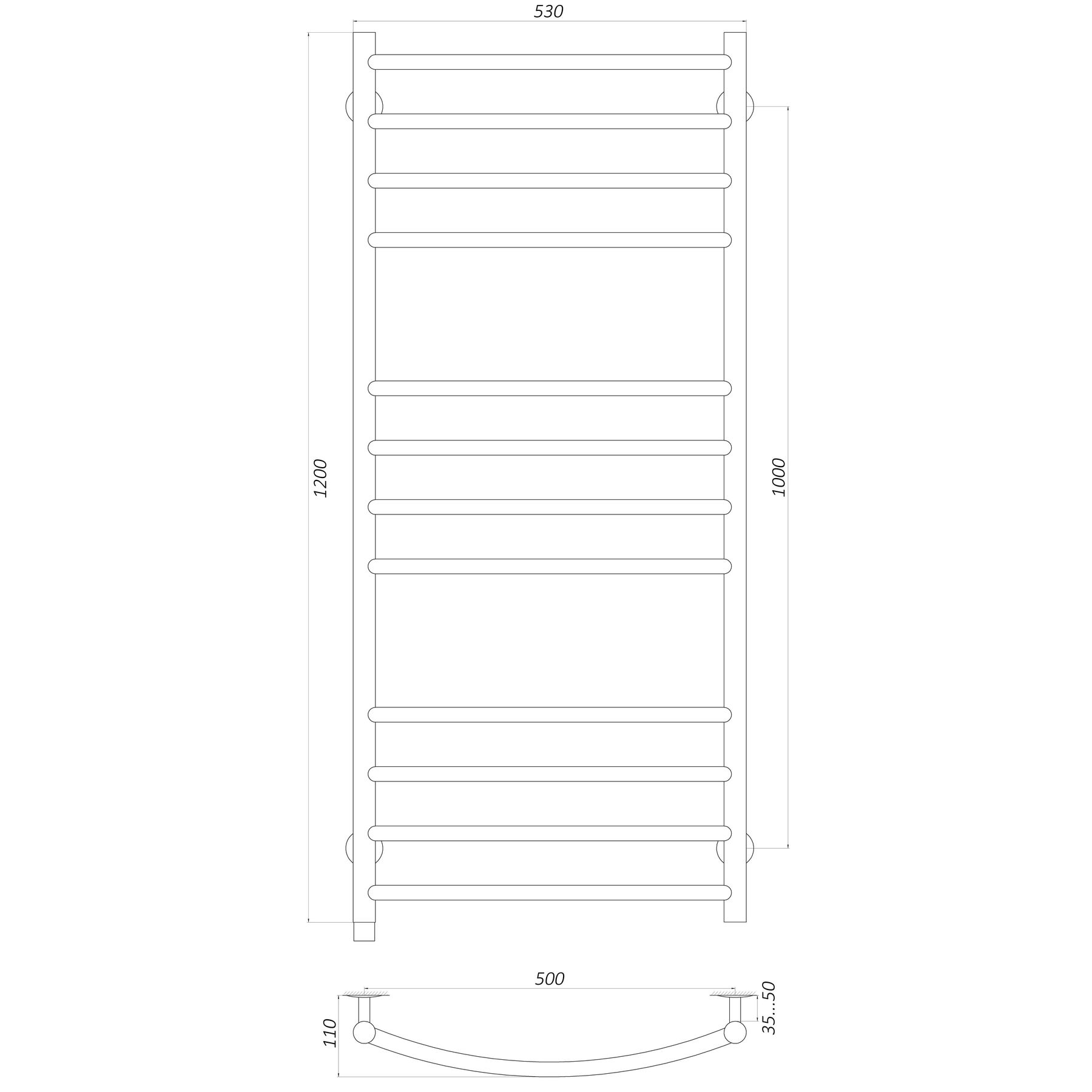 Рушникосушарка UNIO LDE ER 1200-500-12 BLK Драбинка Дуга Еліт електро чорна