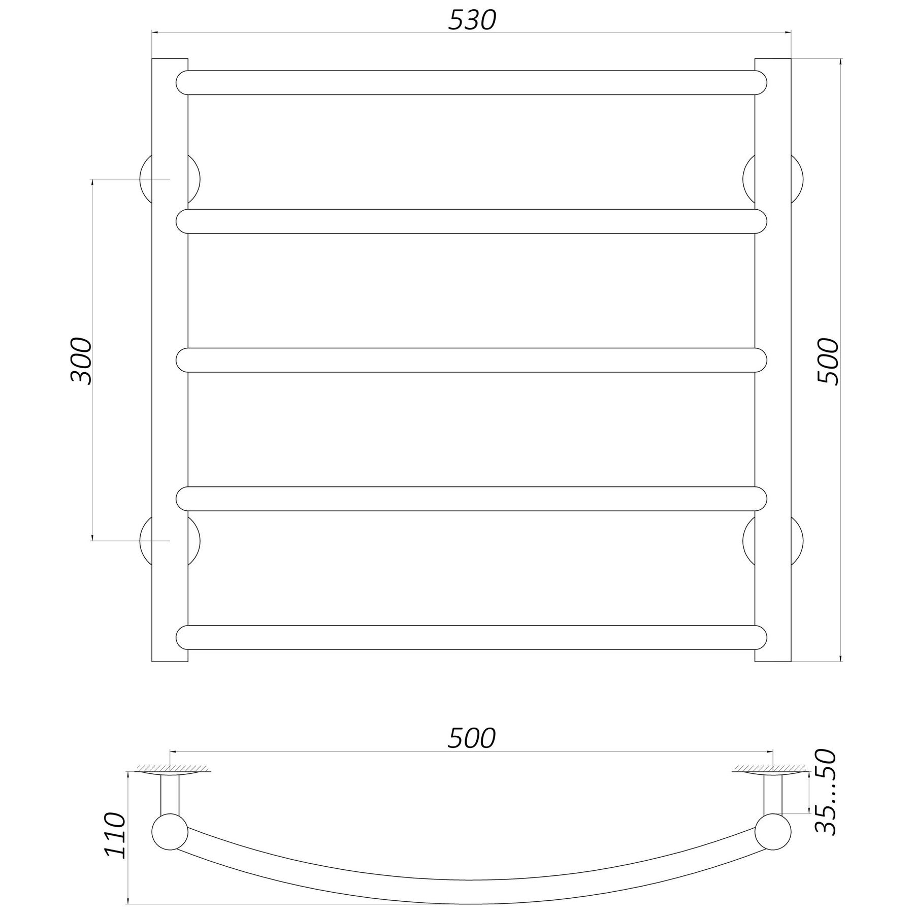 Рушникосушарка UNIO LD W 500-500-5 BLK Драбинка Дуга вода чорна