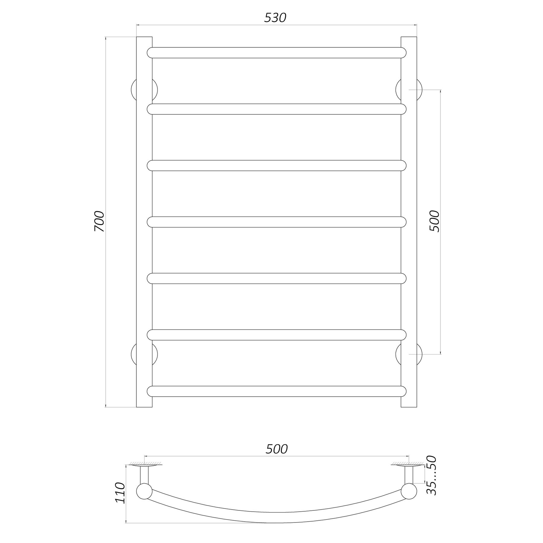 Рушникосушарка UNIO LD W 700-500-7 BLK Драбинка Дуга вода чорна