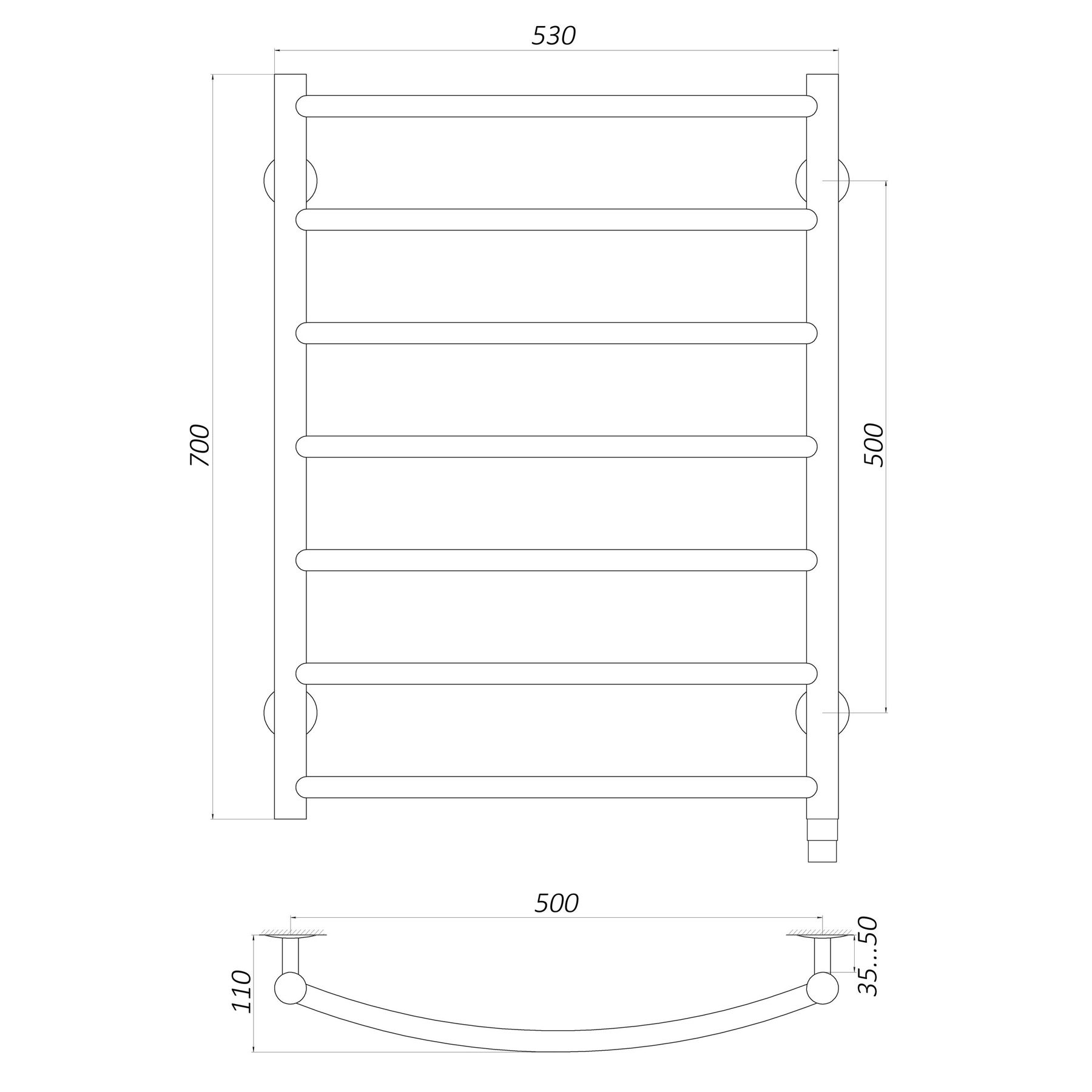 Рушникосушарка UNIO LD ER 700-500-7 BLK Драбинка Дуга електро чорна