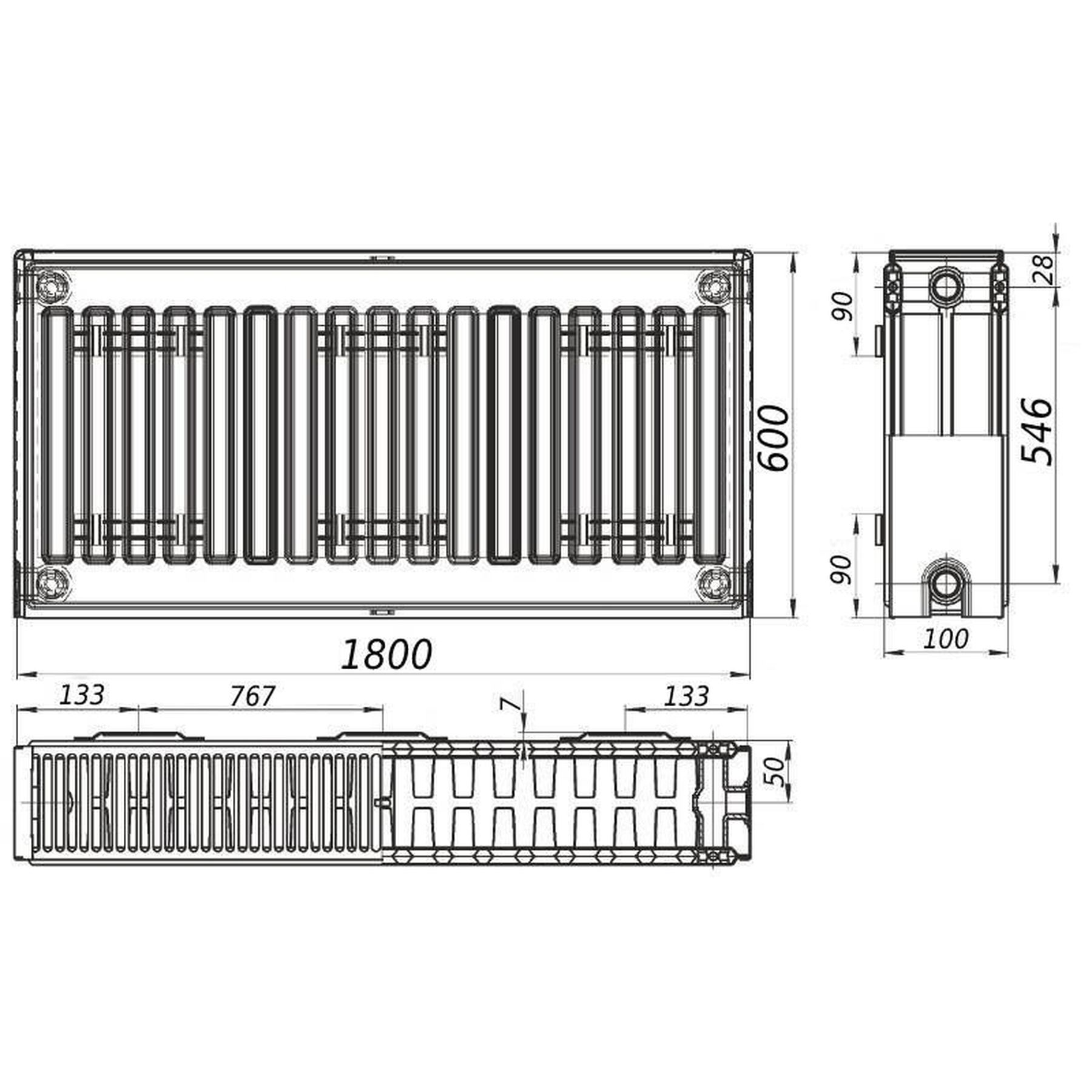 Радіатор сталевий панельний QUEEN THERM 22 бок 600х1800