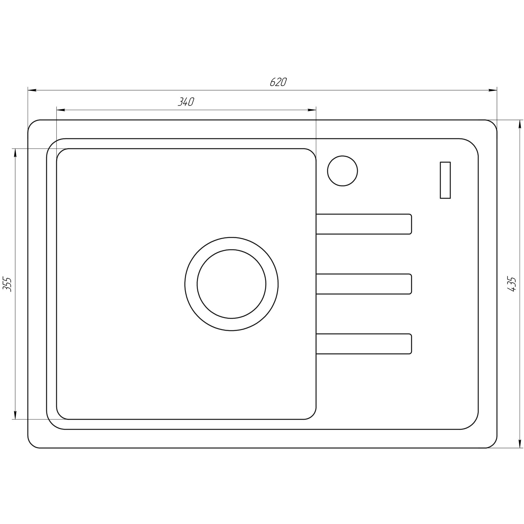 Гранітна мийка Globus Lux MONO білий 620х435мм-А0007