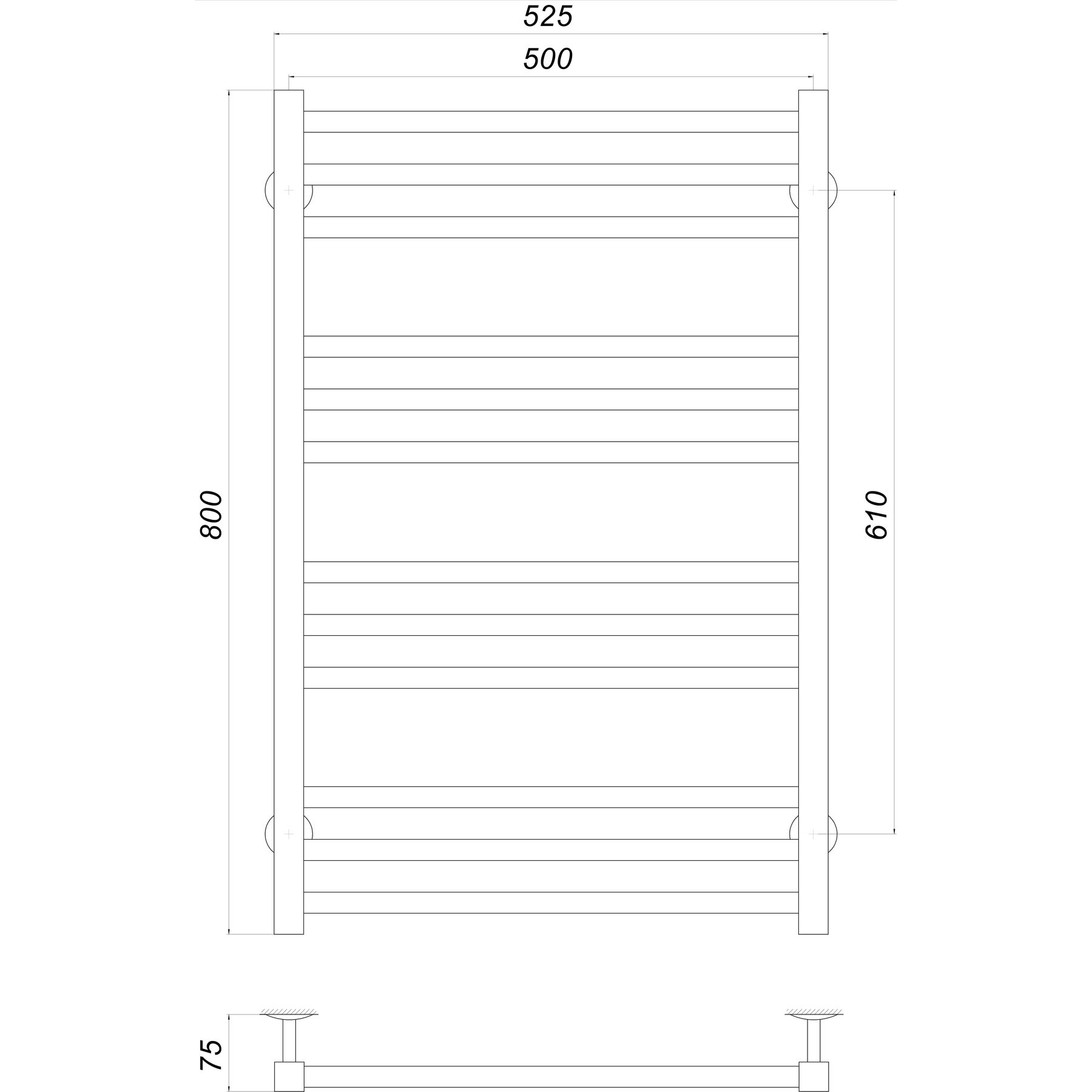 Рушникосушарка UNIO MS W 800-500-12 BLK Модена вода чорна