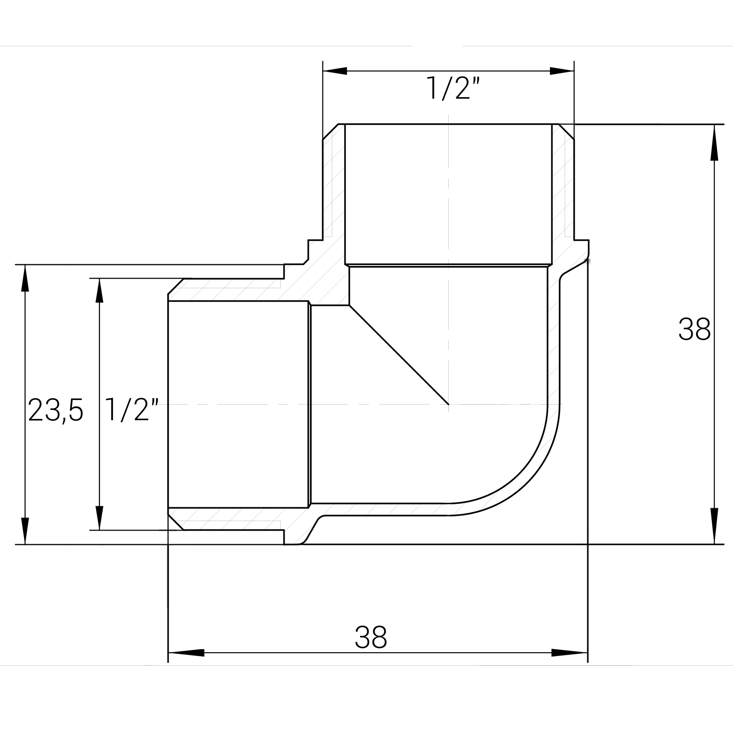 Кутник нікельований 1/2″ЗР х 1/2″ЗР штампований з буртом А0113А(нк) VA