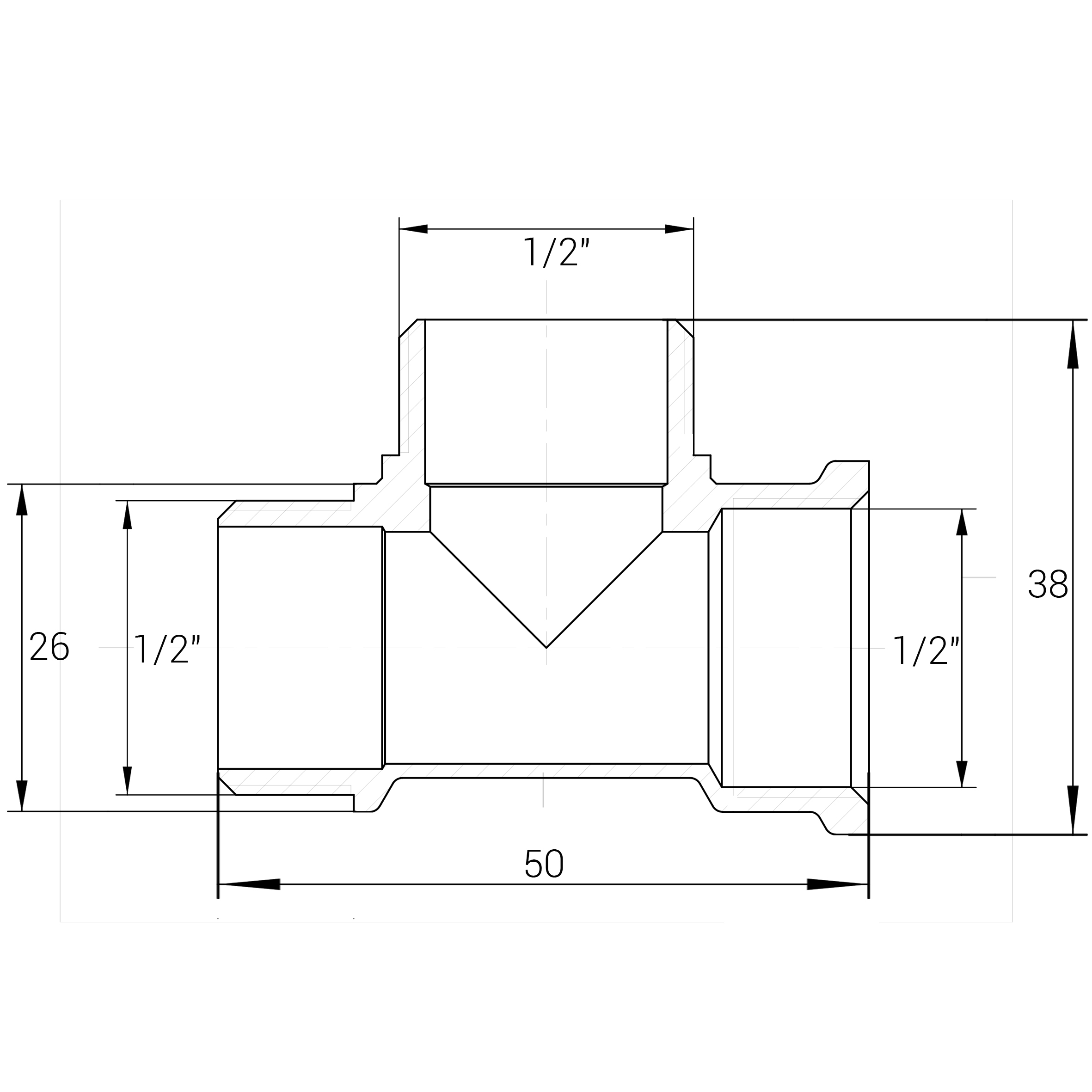 Трійник нікельований 1/2″ВР х 1/2″ЗР х 1/2″ЗР штампований А0204А(нк) VA