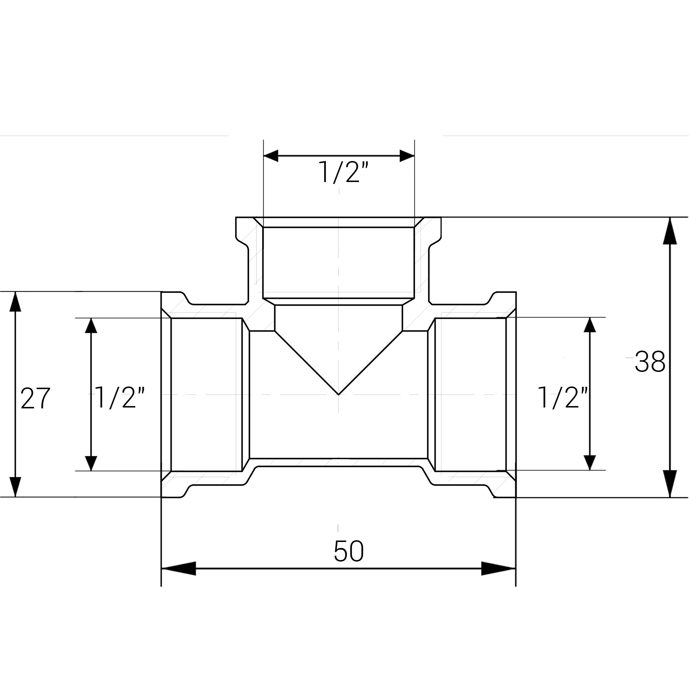 Трійник нікельований 1/2″ВР х 1/2″ВР х 1/2″ВР штампований А0242-1А(нк) VA